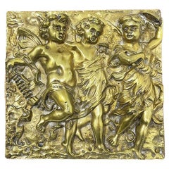 Antique 19th Century Italian Bronze Plaque with Dancing Putti