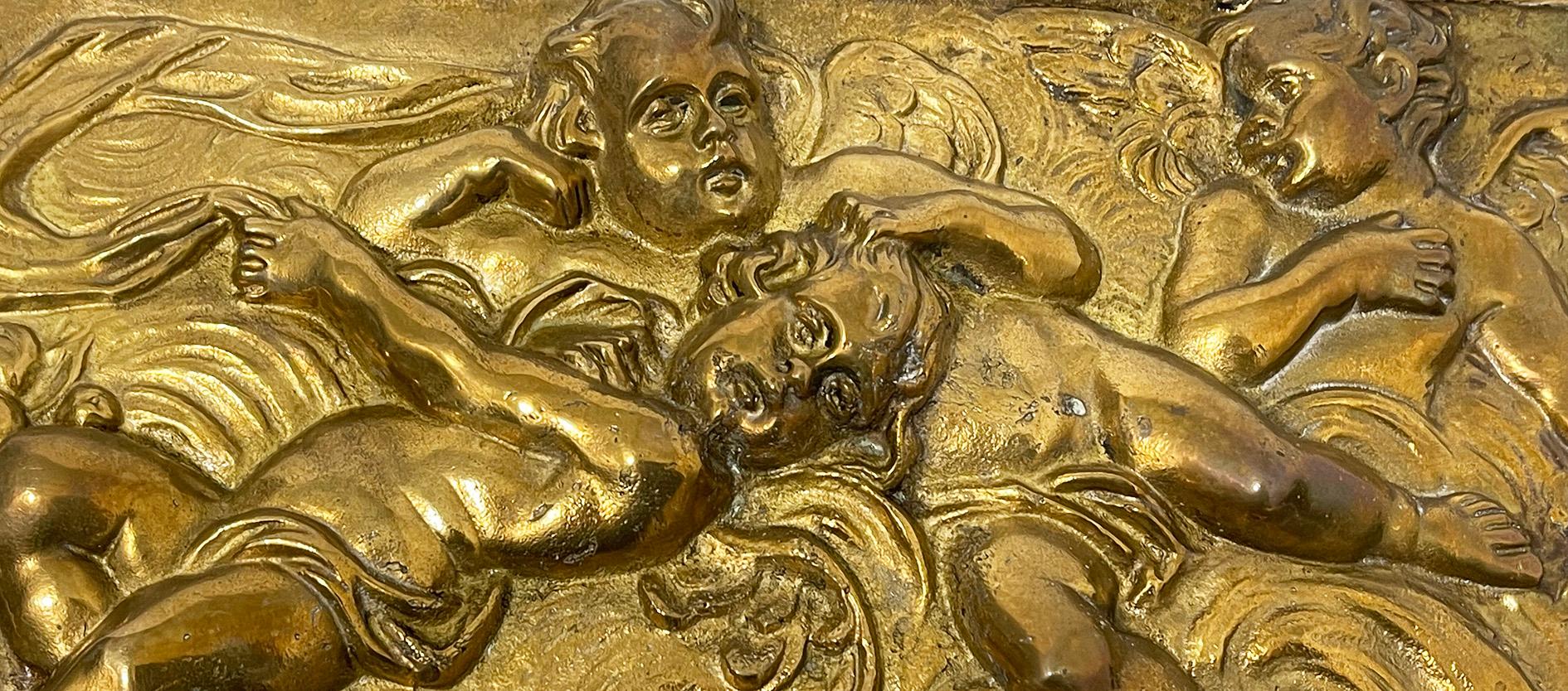 19th Century Italian Bronze Plaque with Putti For Sale 2