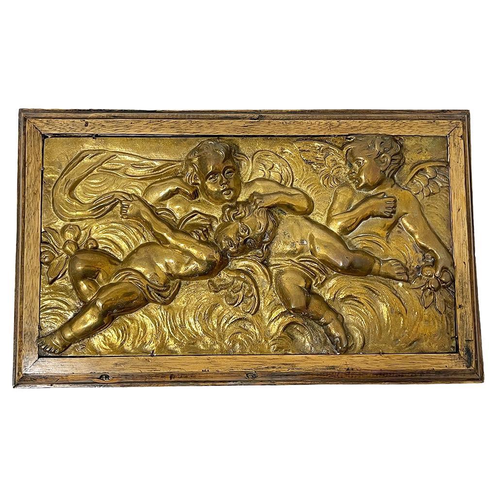 19th Century Italian Bronze Plaque with Putti For Sale