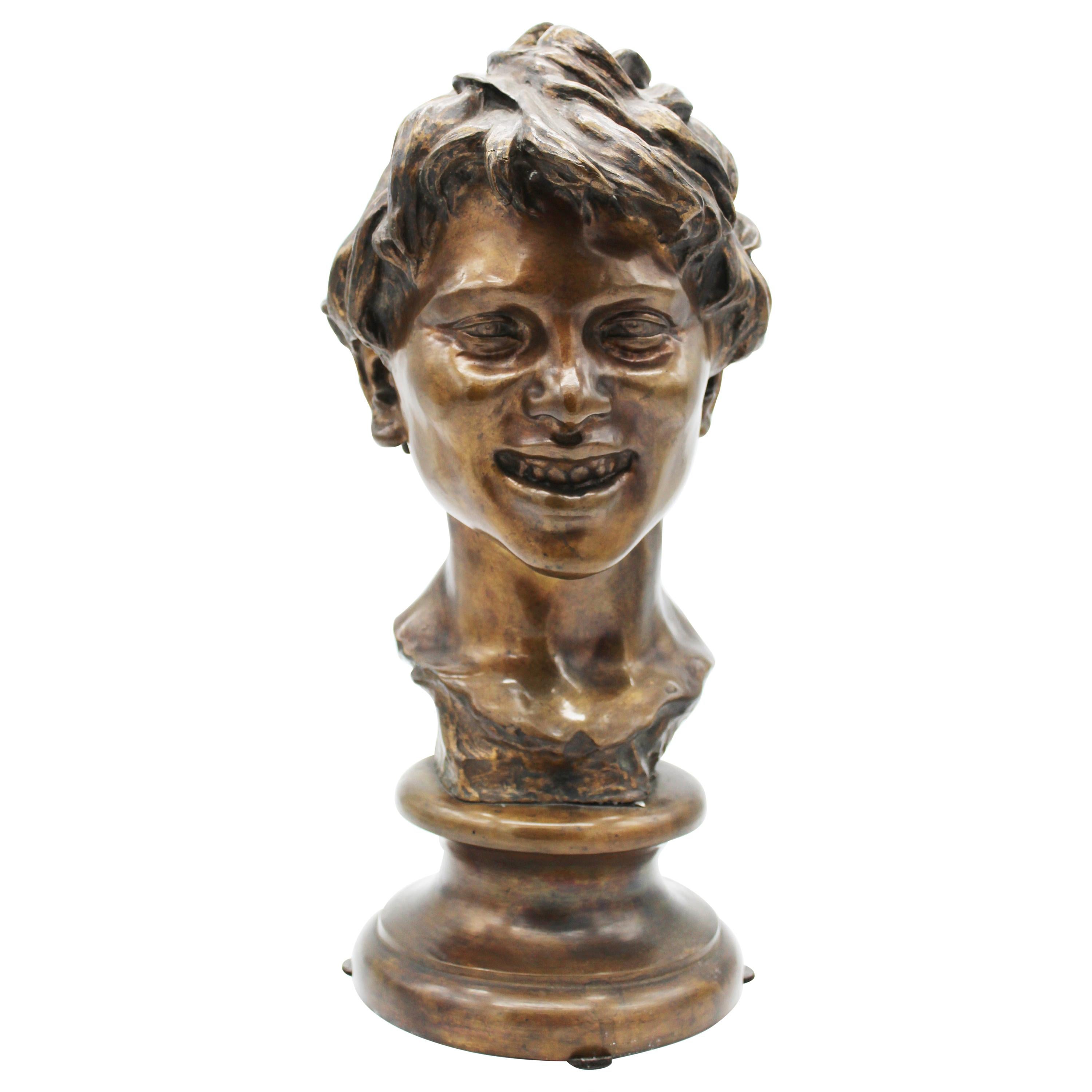 19th Century Italian Bronze Sculpture of Young Boy Signed by Vincenzo Gemito