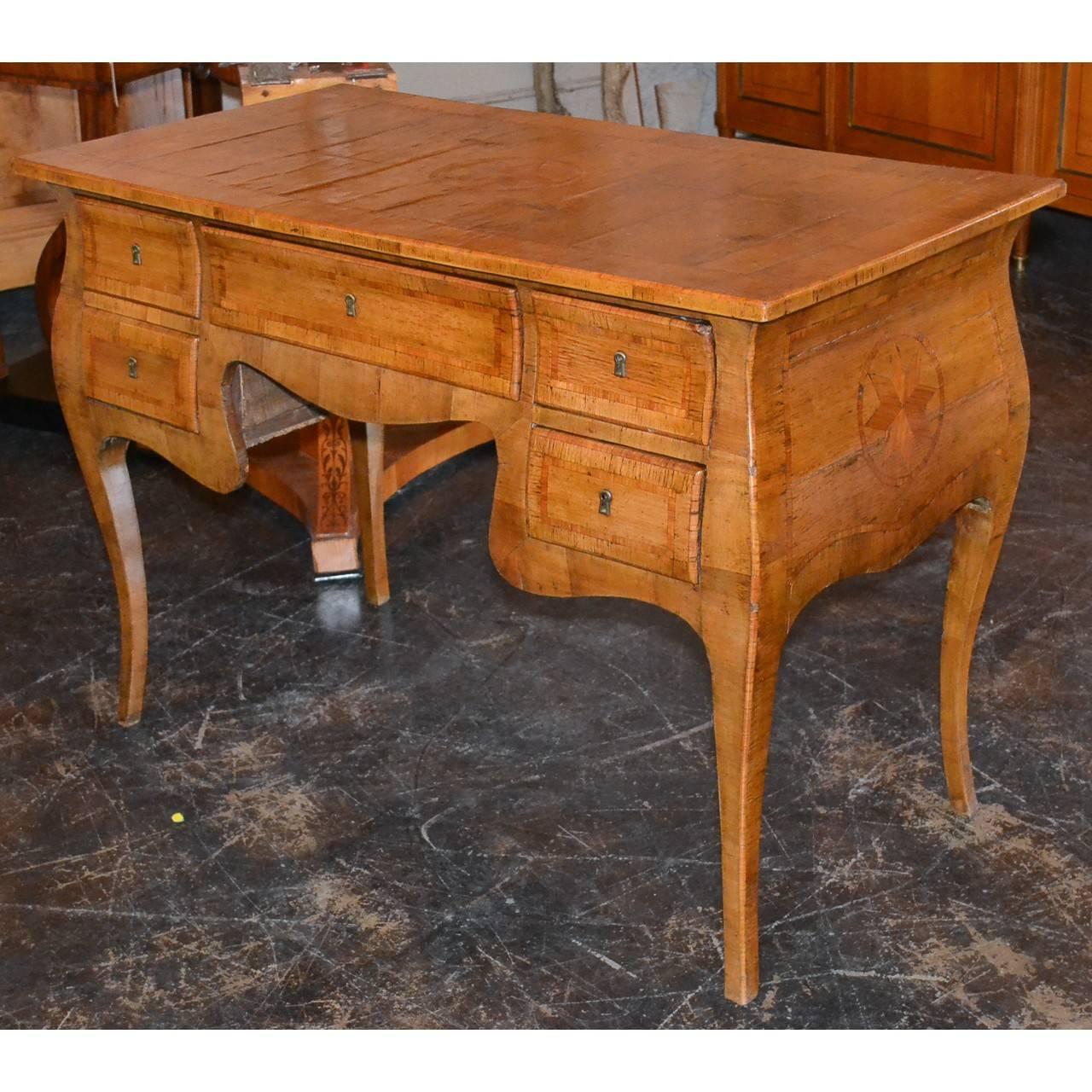 Satinwood 19th Century Italian Burl Walnut and Inlaid Desk