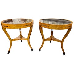19th Century Italian Burl Wood Side Tables with Inset Black Marble Top