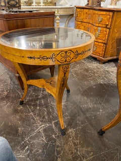 19th Century Italian Burl Wood Side Tables with Inset Black Marble Top