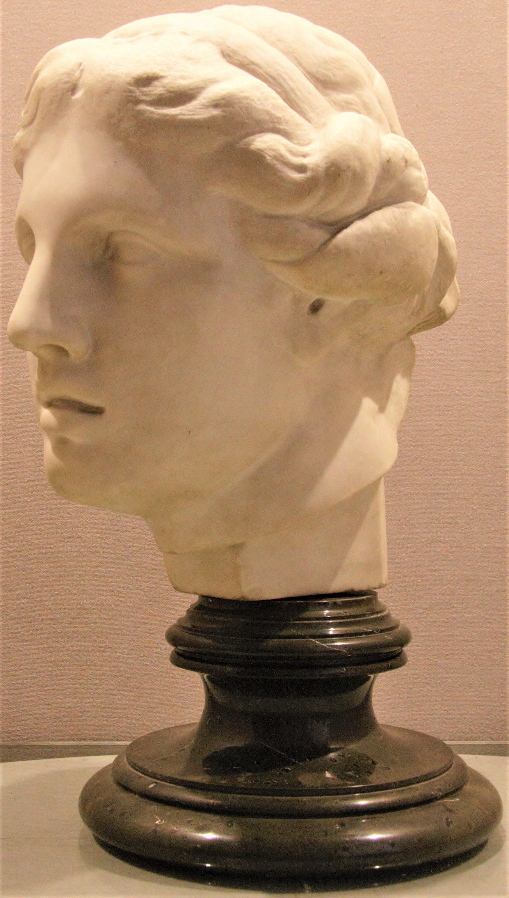 19th century Italian bust Carrara marble, base in serpentine marble.