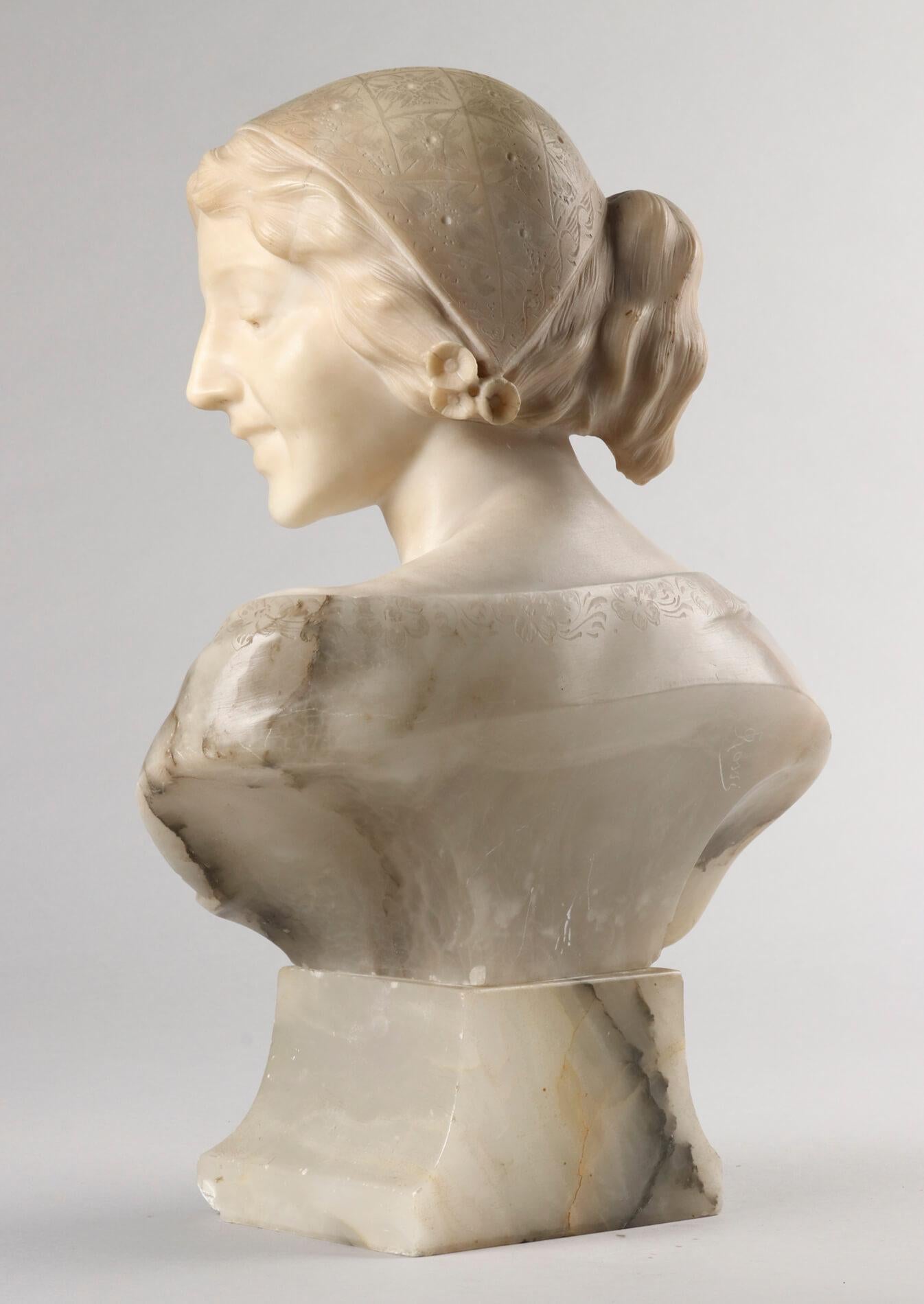 19th Century Italian Buste, Alabaster Girl Signed ROSSI 6