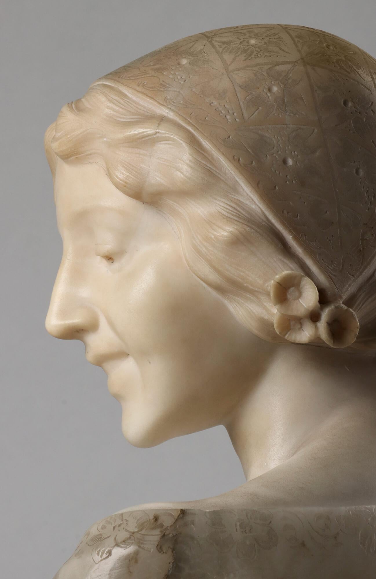 19th Century Italian Buste, Alabaster Girl Signed ROSSI 7