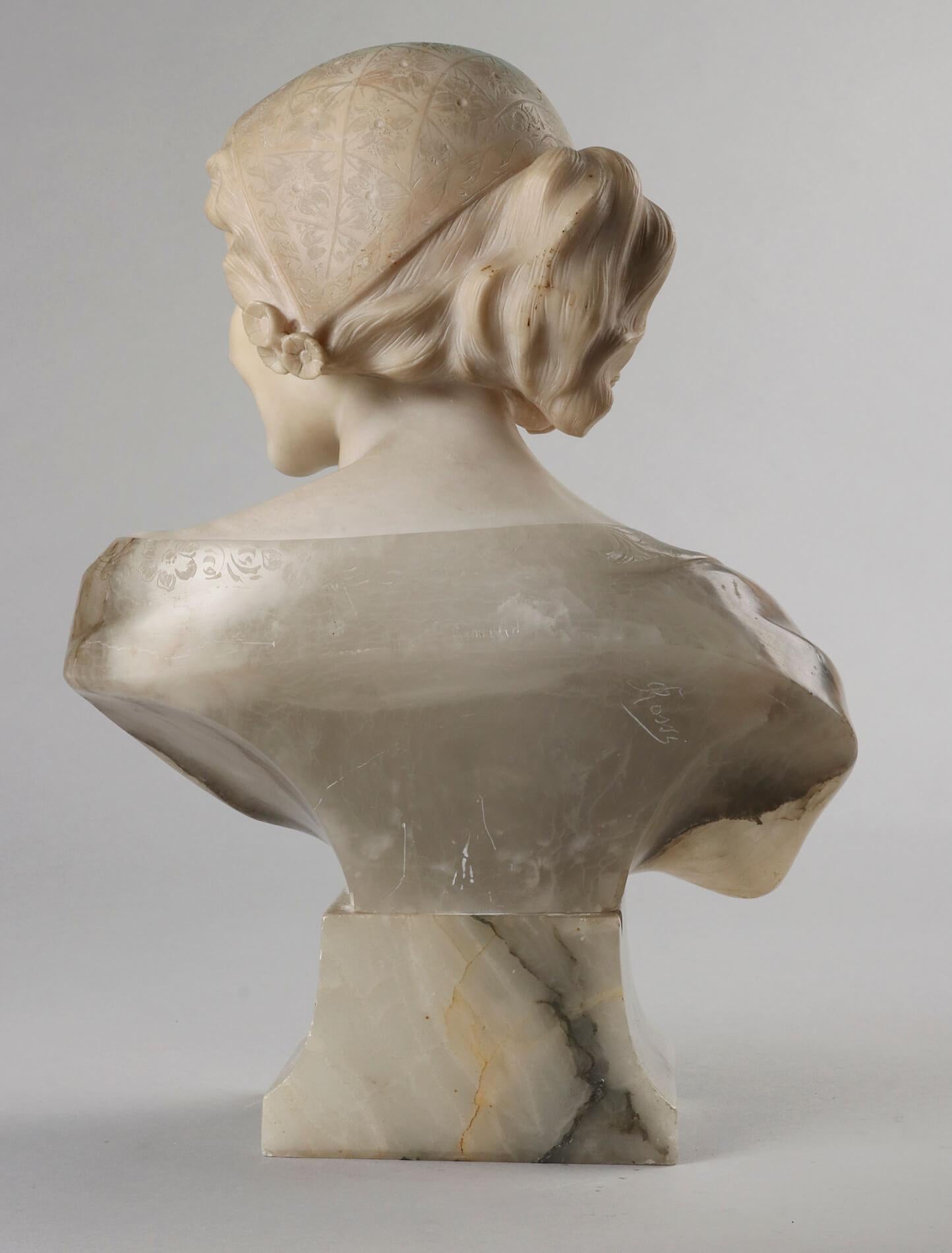 19th Century Italian Buste, Alabaster Girl Signed ROSSI 8