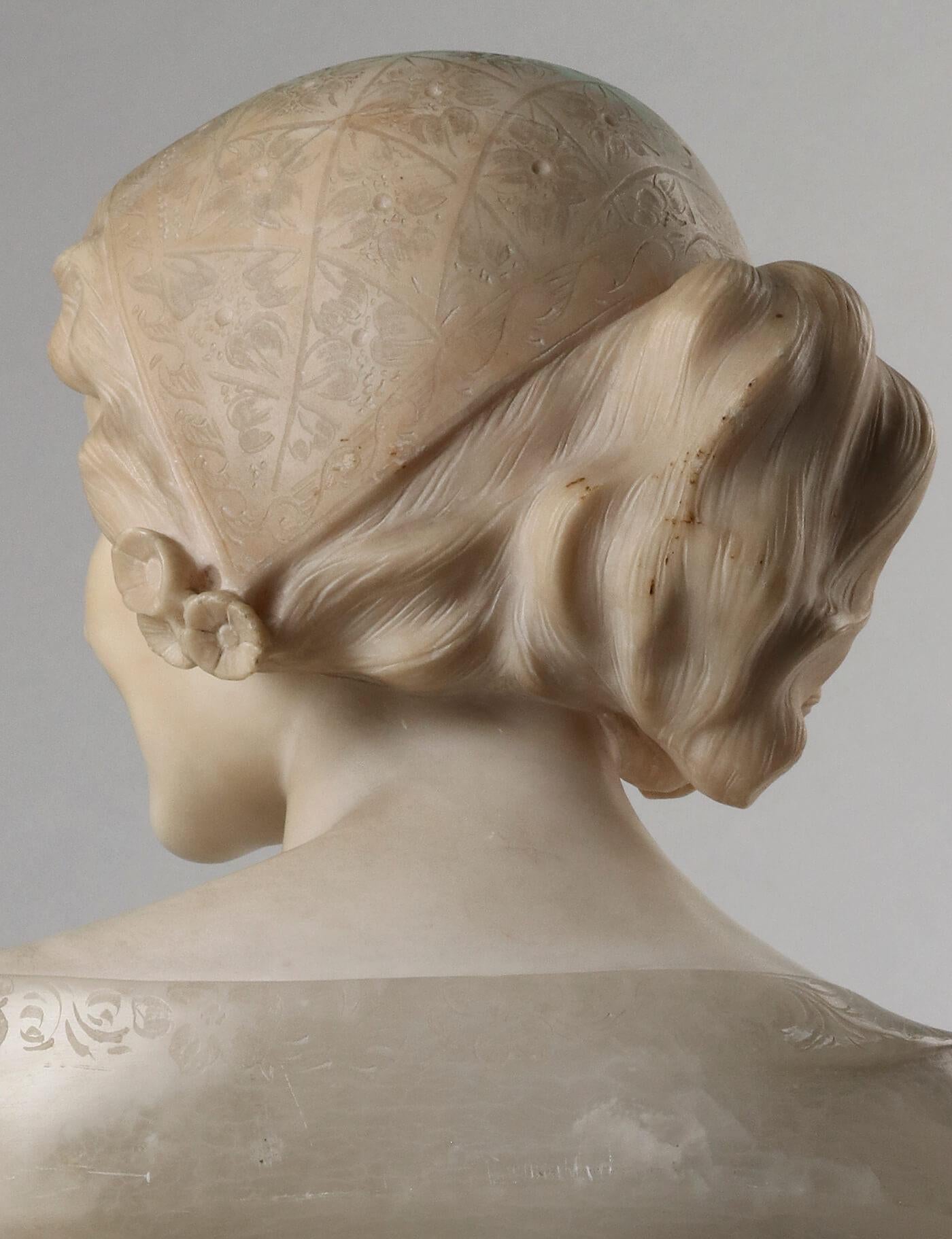 19th Century Italian Buste, Alabaster Girl Signed ROSSI 9