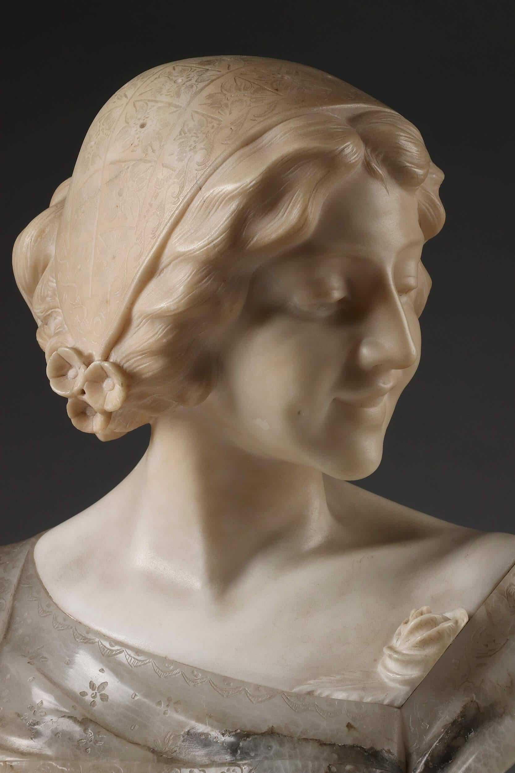 19th Century Italian Buste, Alabaster Girl Signed ROSSI 11