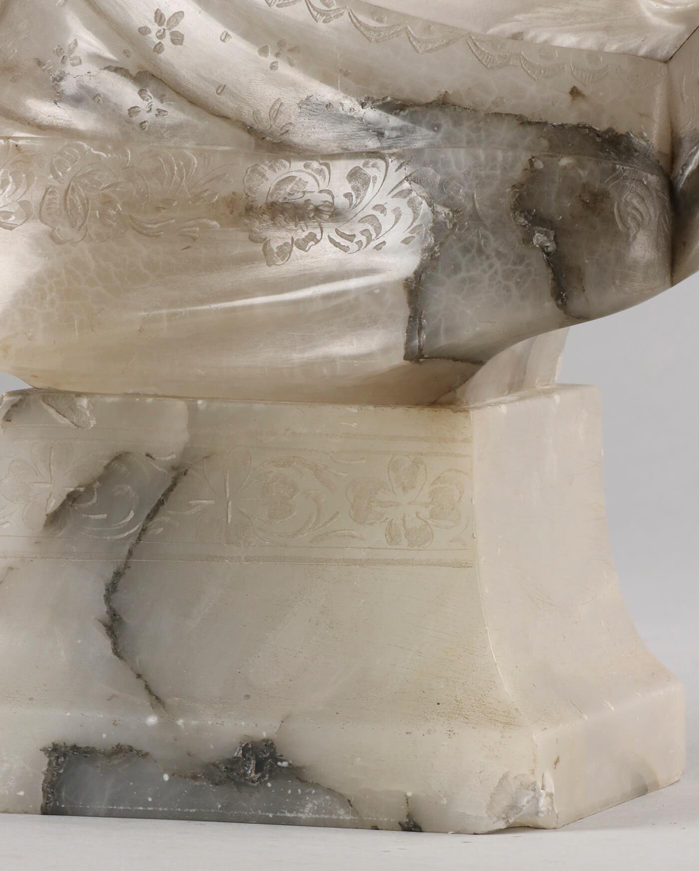 19th Century Italian Buste, Alabaster Girl Signed ROSSI In Good Condition In Casteren, Noord-Brabant