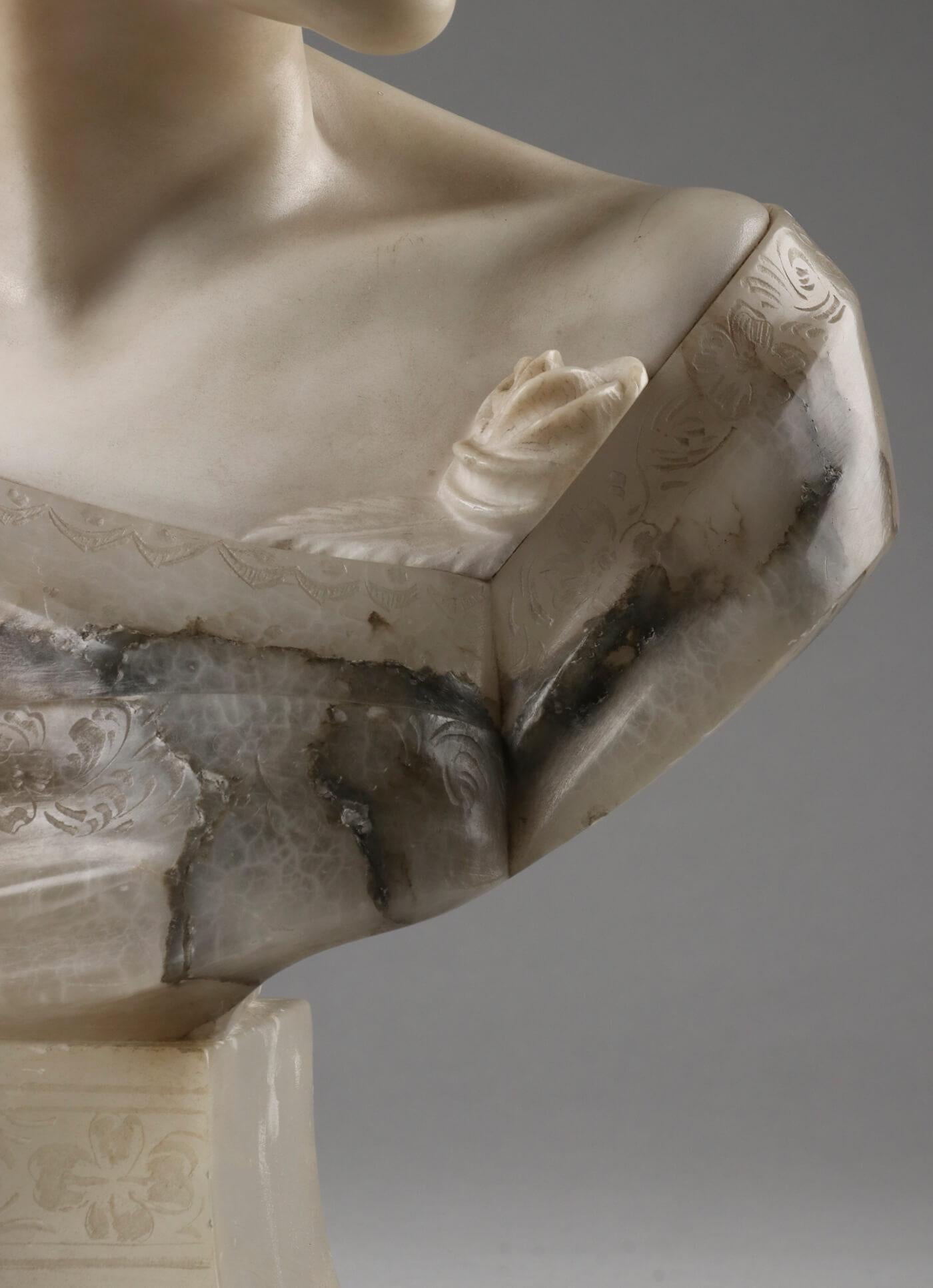 19th Century Italian Buste, Alabaster Girl Signed ROSSI 1