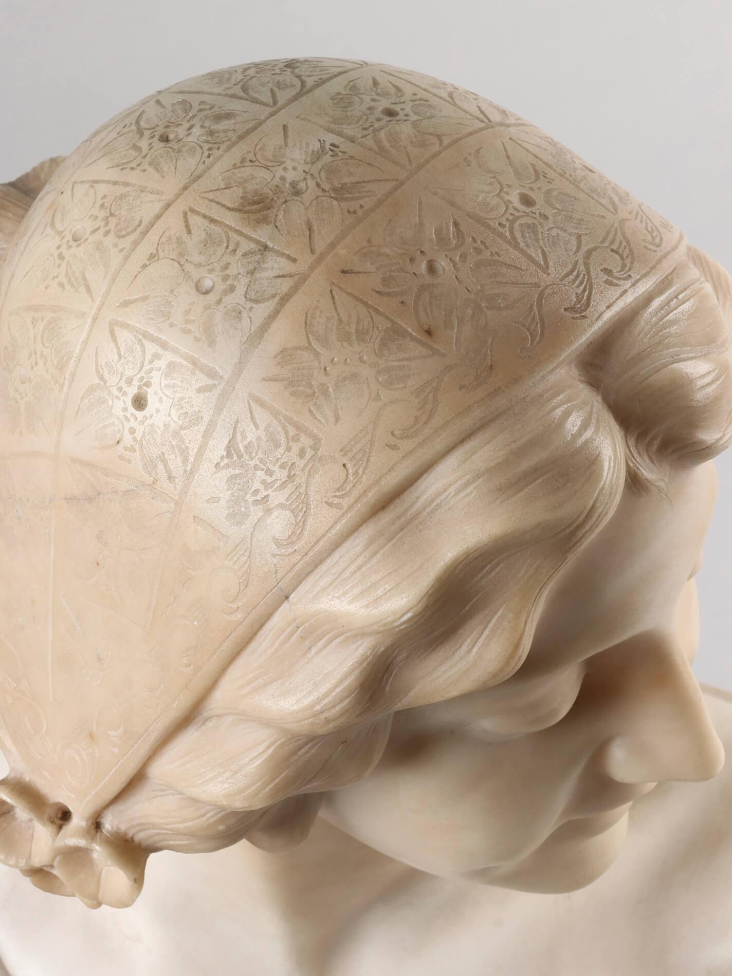 19th Century Italian Buste, Alabaster Girl Signed ROSSI 2