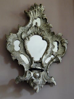 19th Century Italian Candle Sconces Silvered Carved Wood