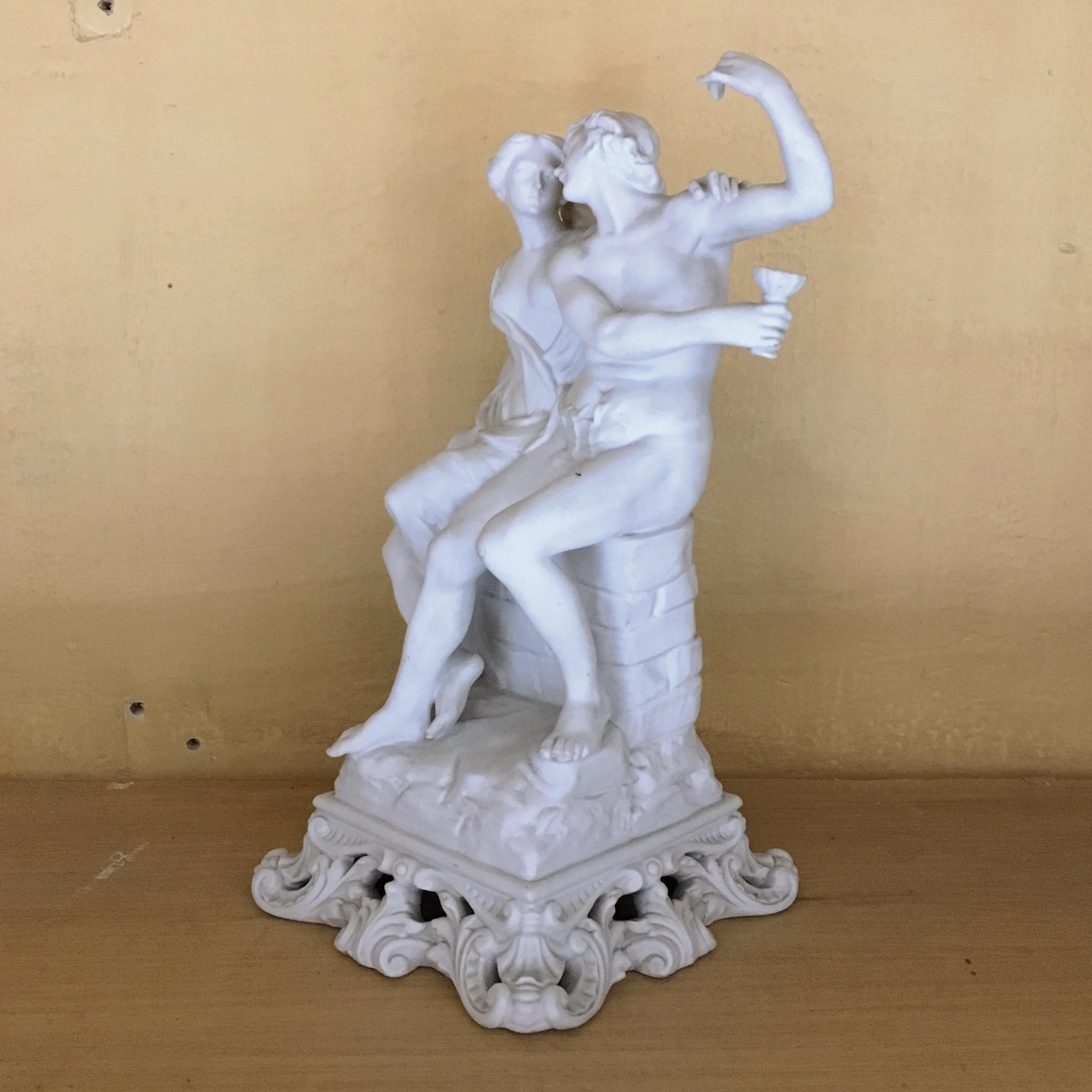 19th Century Italian Capodimonte Biscuit Porcelain Sculpture Depicting a Couple For Sale 7