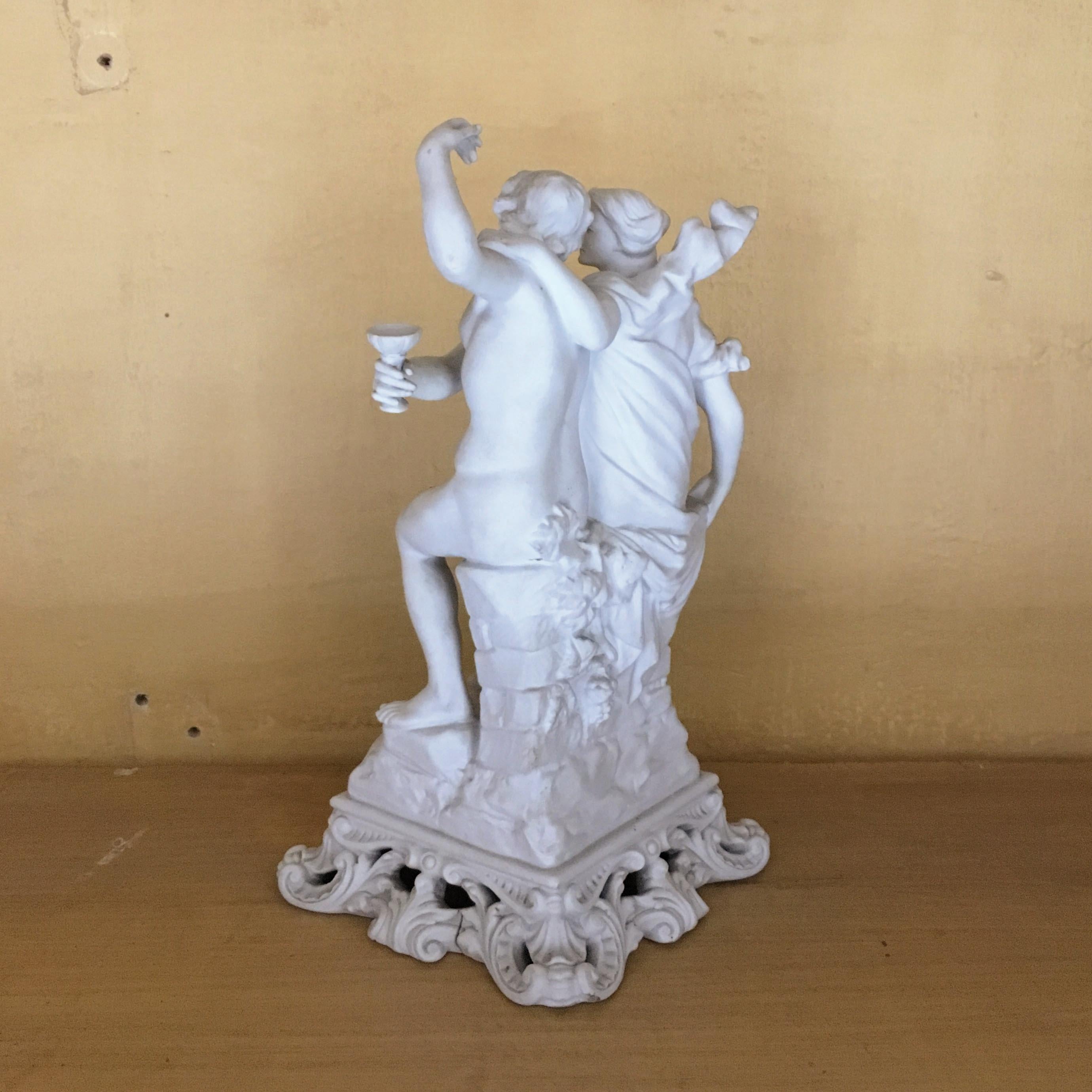 19th Century Italian Capodimonte Biscuit Porcelain Sculpture Depicting a Couple For Sale 4