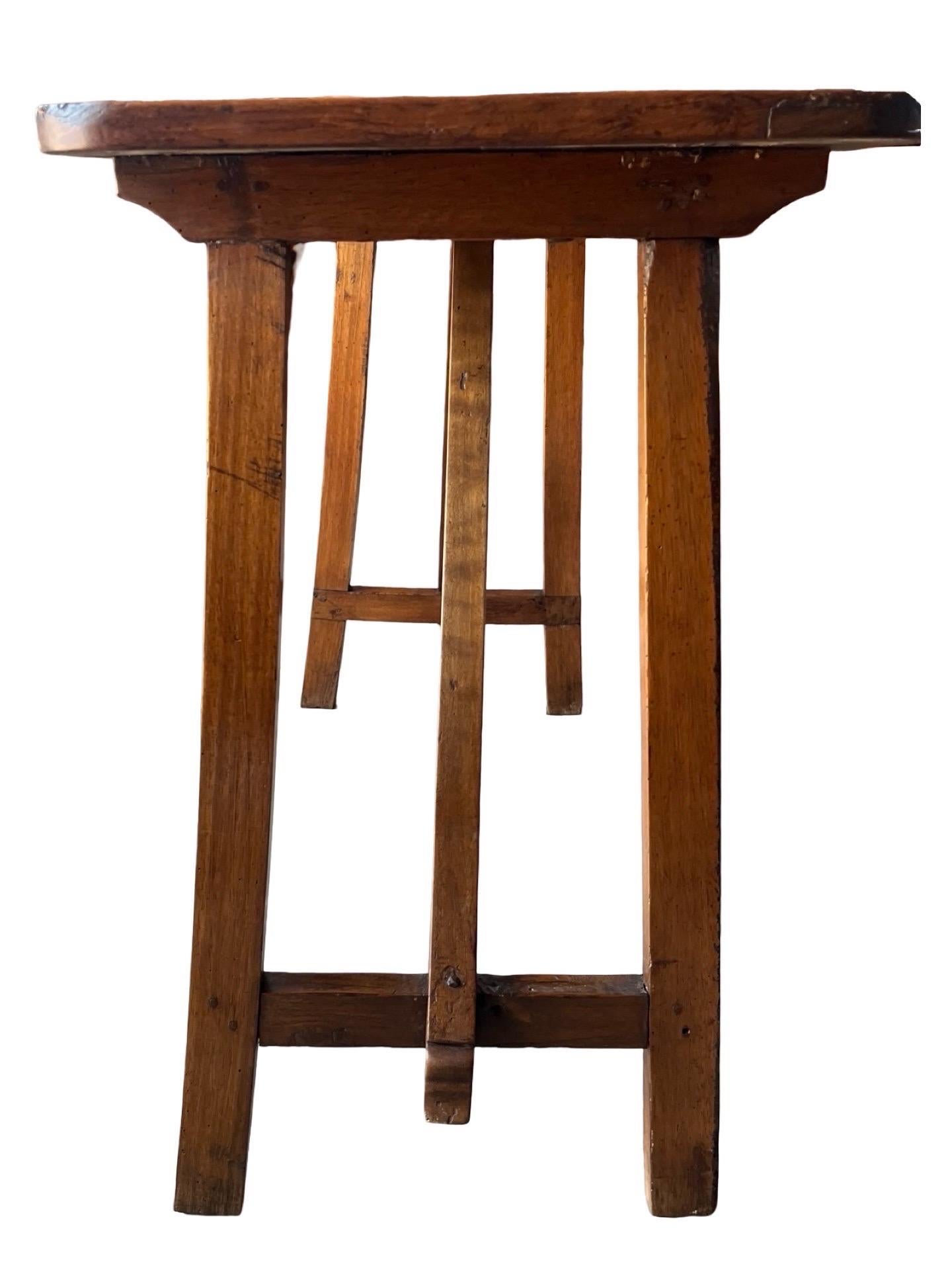 Rustic 19th Century Italian Capretta / Trestle Side Table For Sale