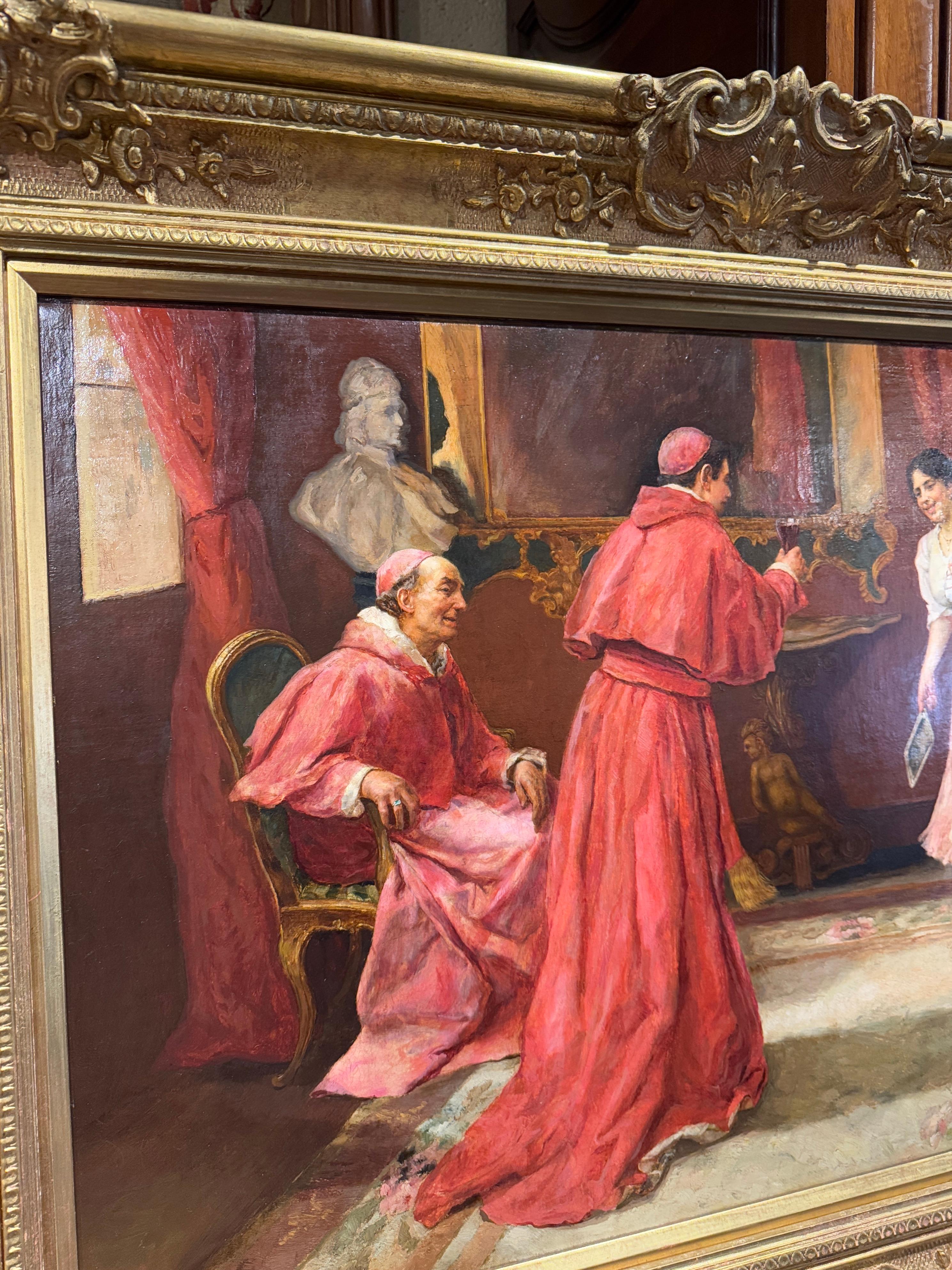 Carved 19th Century Italian Cardinal Oil Painting in Giltwood Frame Signed S. Novo For Sale