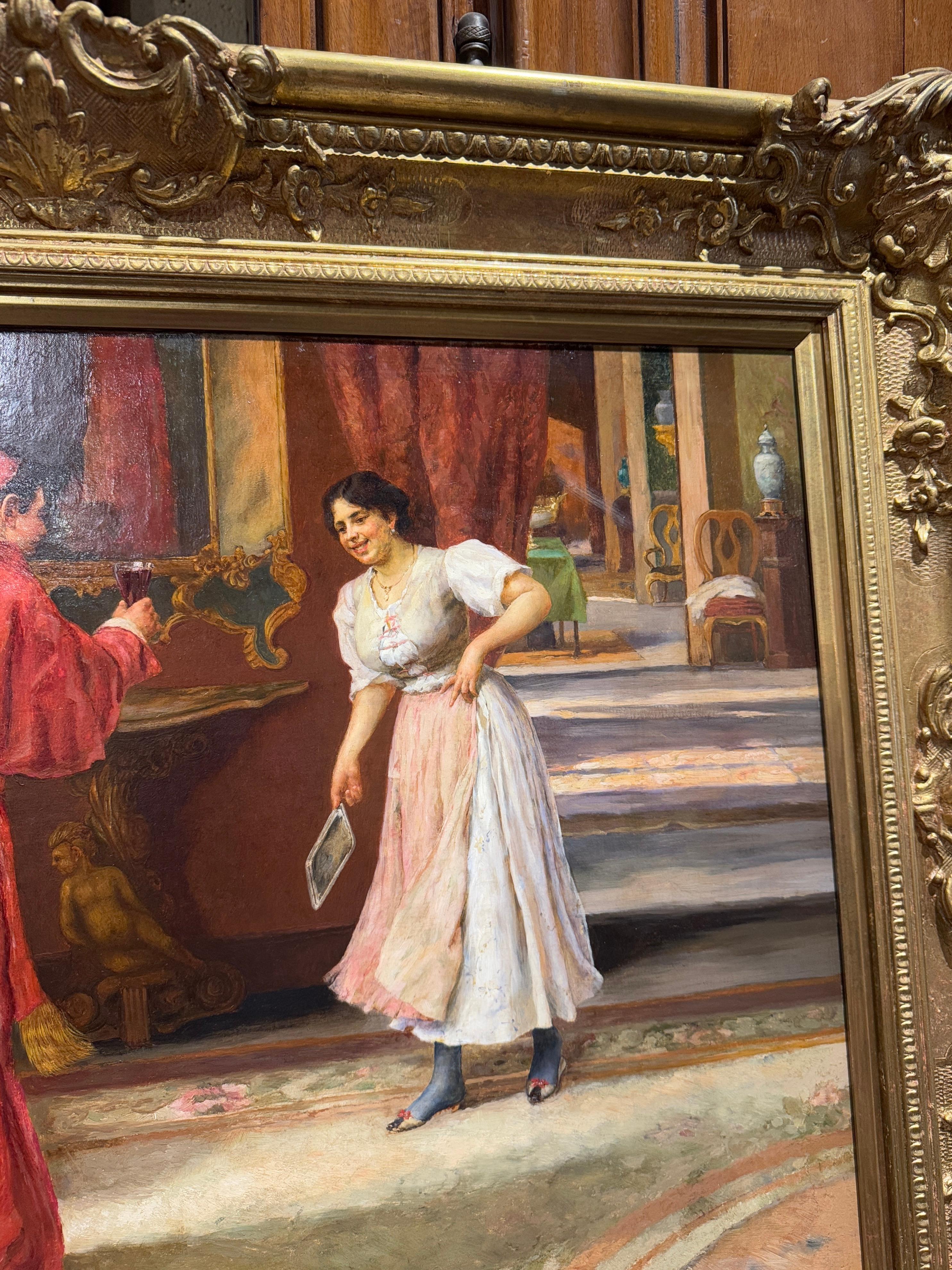 19th Century Italian Cardinal Oil Painting in Giltwood Frame Signed S. Novo In Excellent Condition For Sale In Dallas, TX