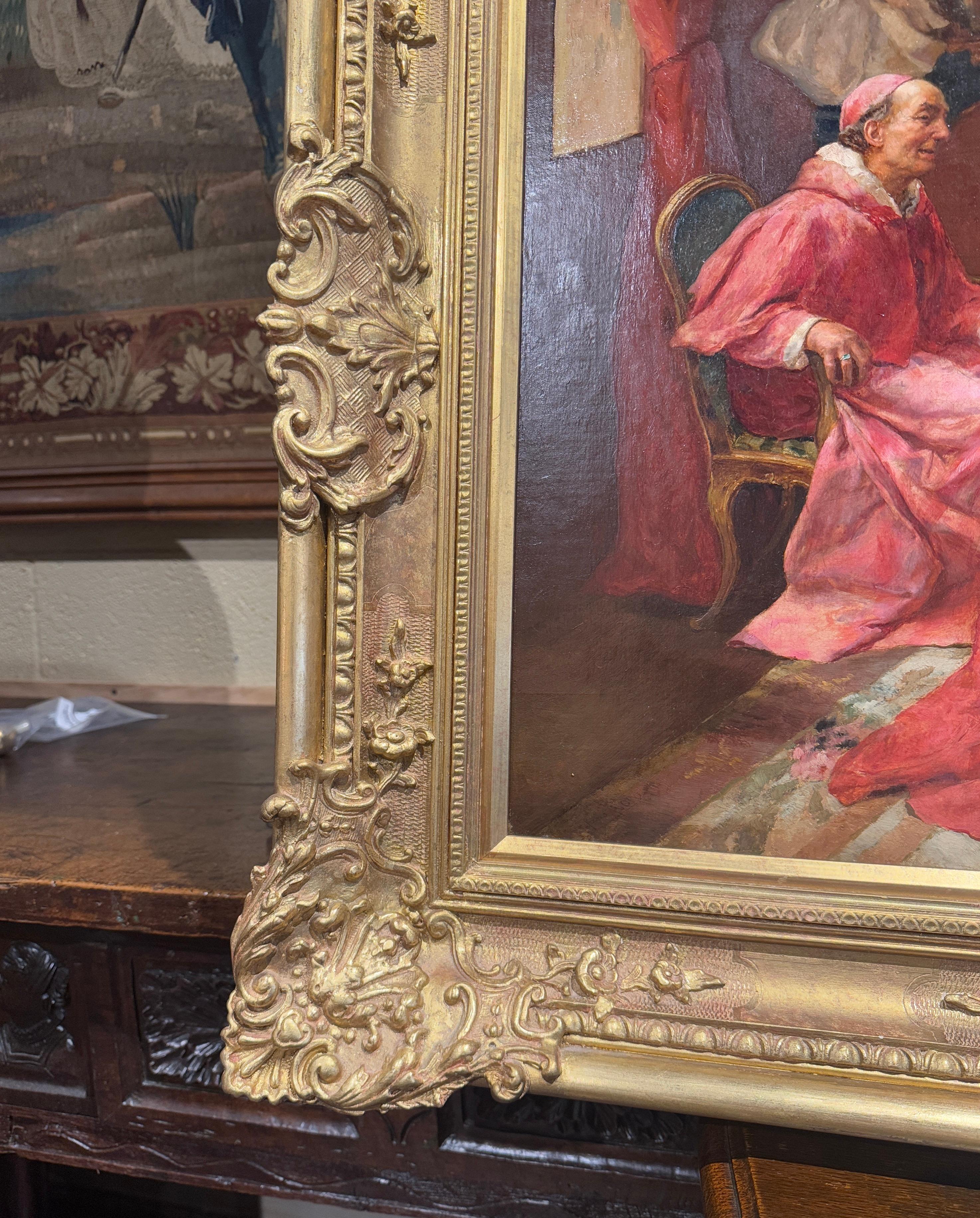 19th Century Italian Cardinal Oil Painting in Giltwood Frame Signed S. Novo For Sale 2