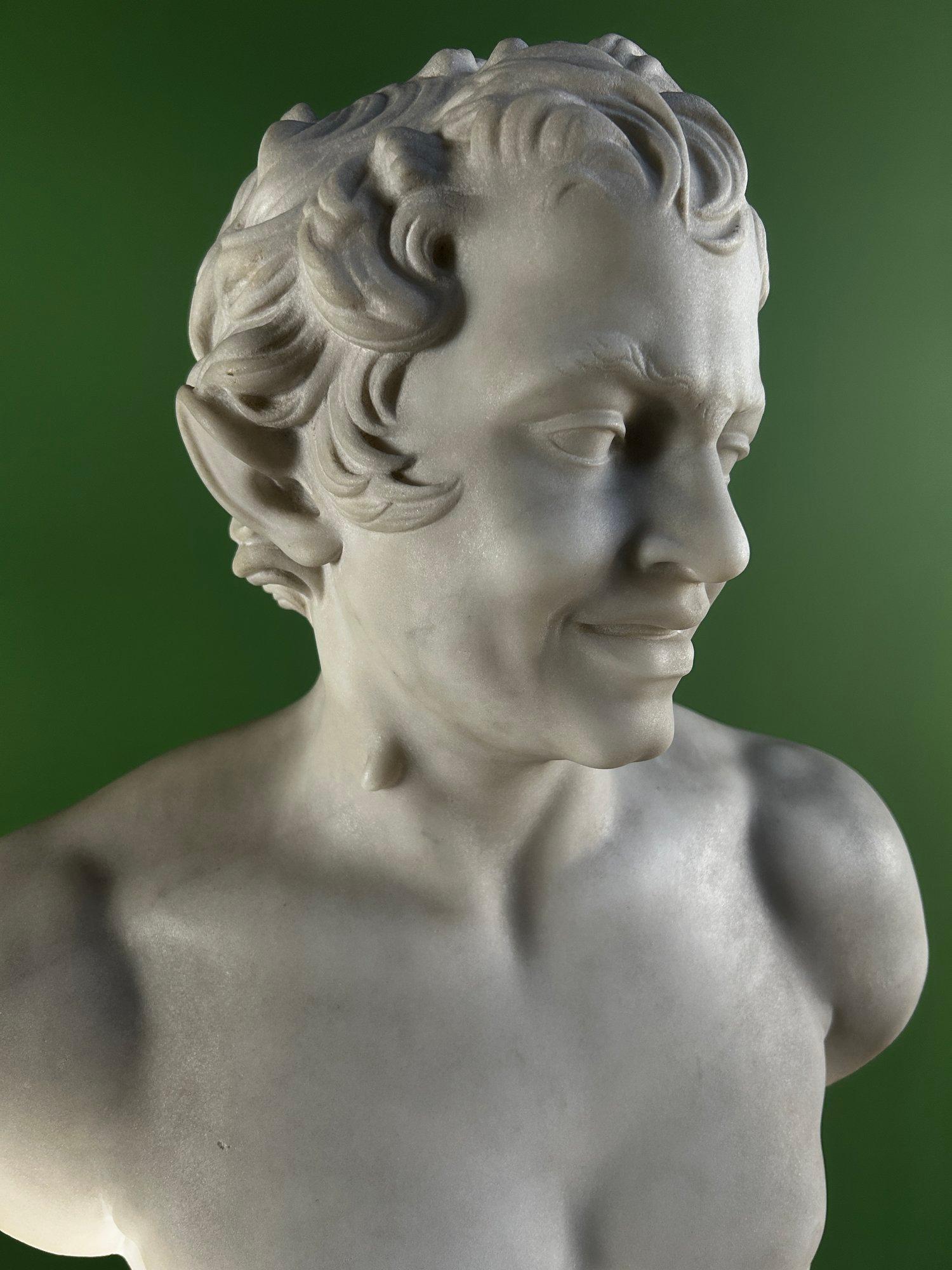 19th Century Italian Carrara Marble Bust of the Albani Faun For Sale 9