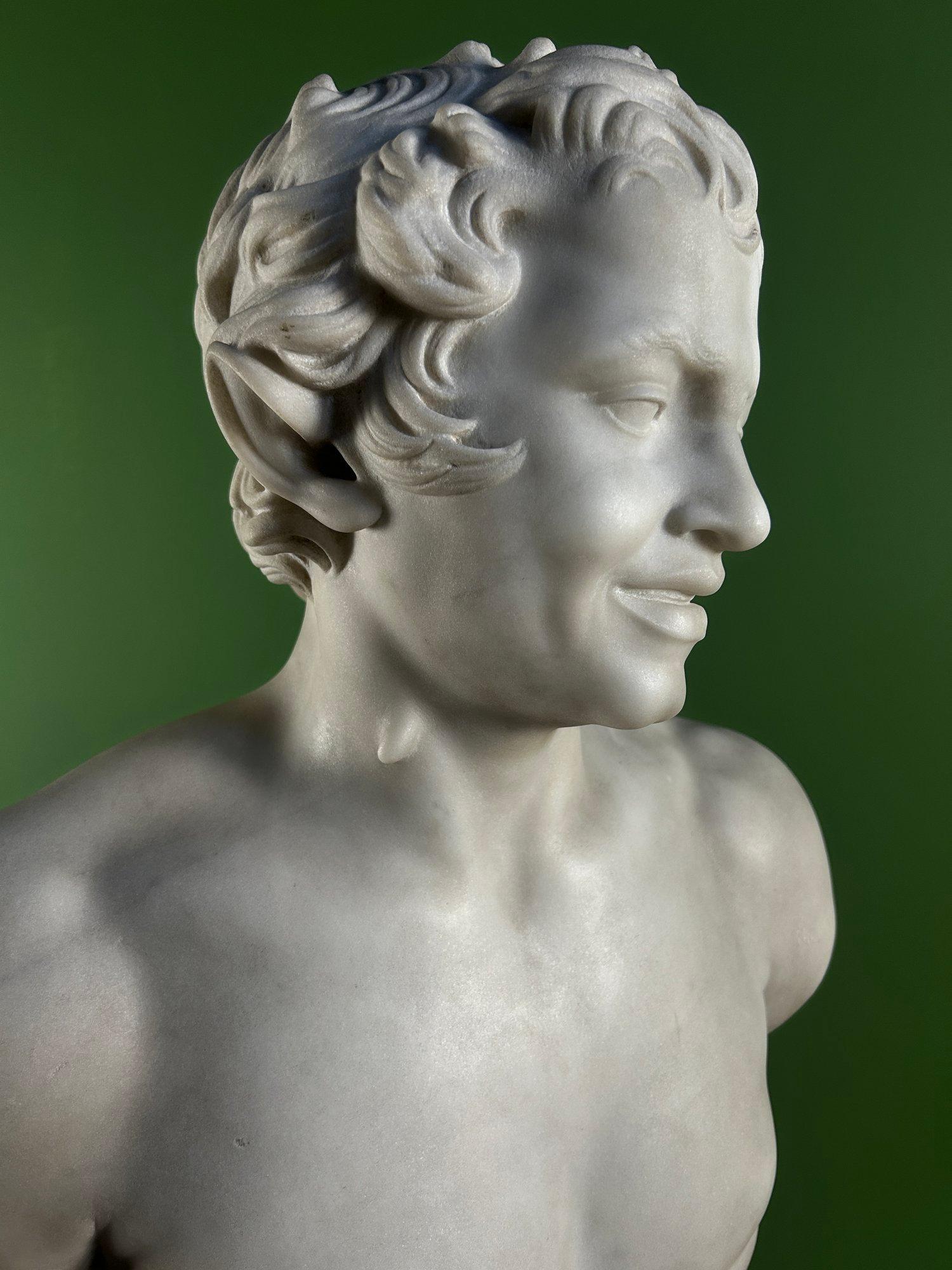 Classical Roman 19th Century Italian Carrara Marble Bust of the Albani Faun For Sale