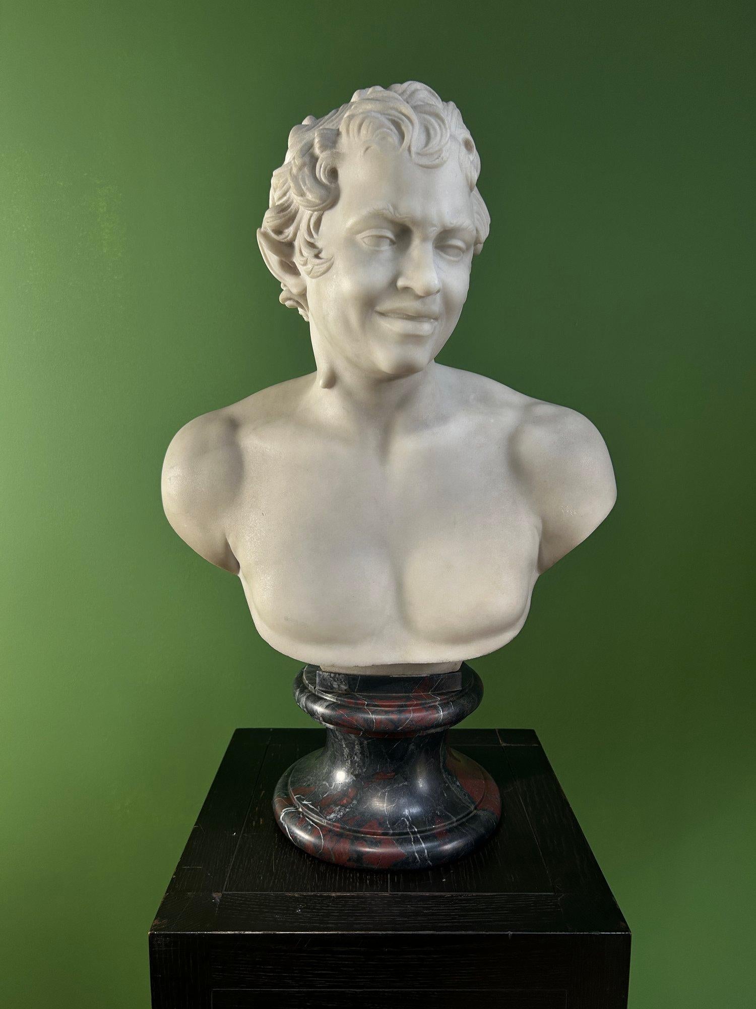 19th Century Italian Carrara Marble Bust of the Albani Faun In Excellent Condition For Sale In London, GB
