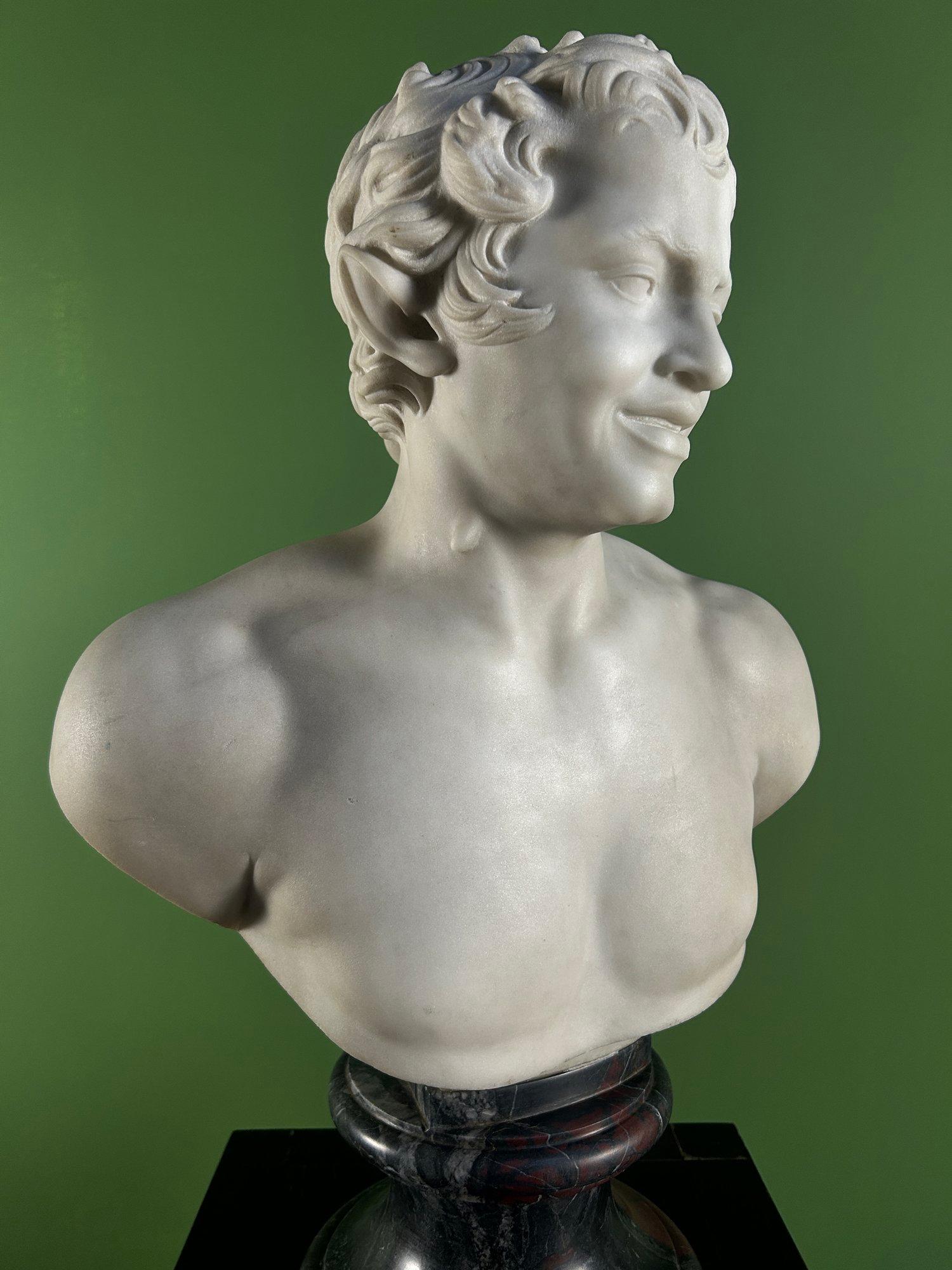 19th Century Italian Carrara Marble Bust of the Albani Faun For Sale 2