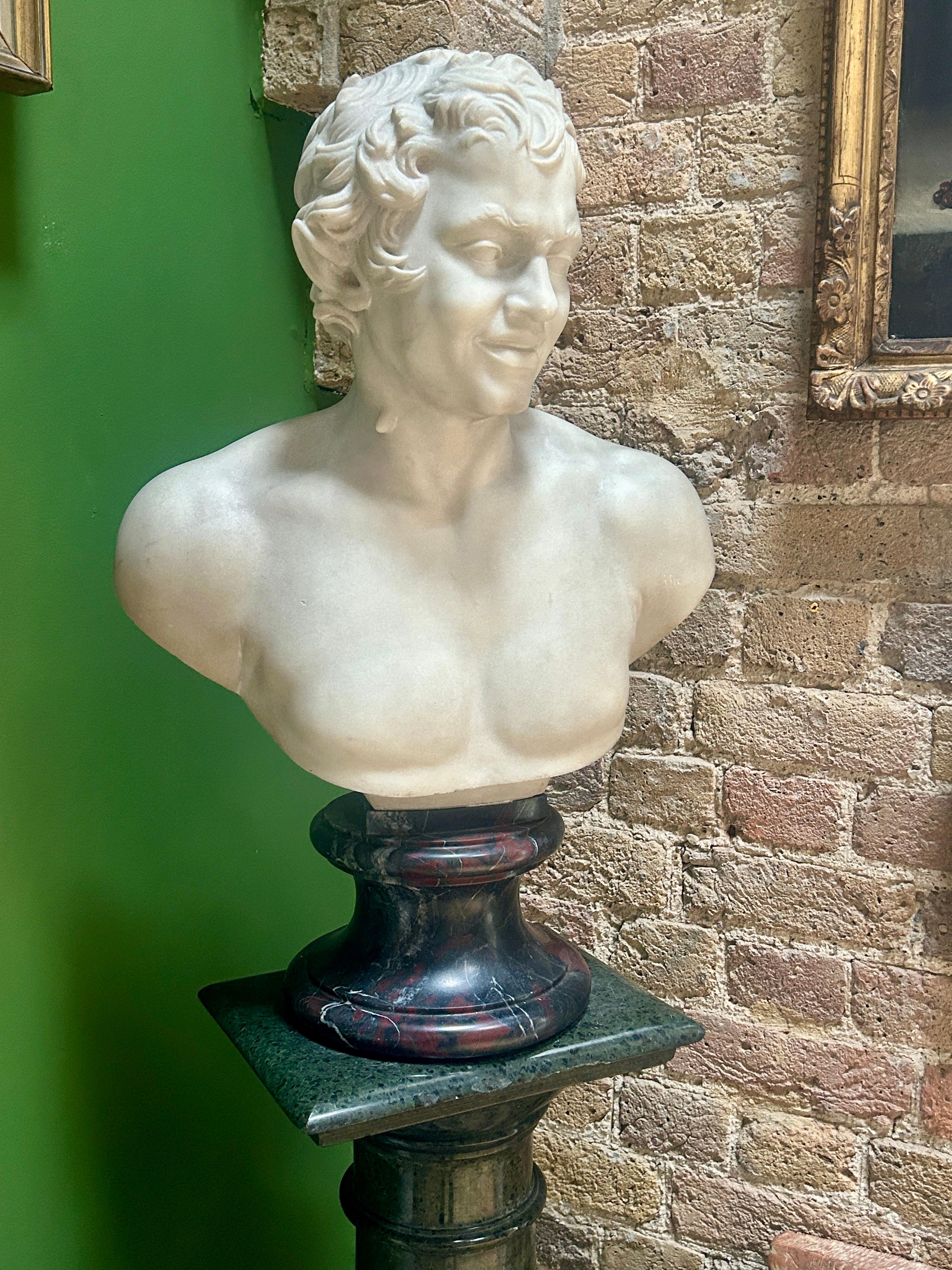 Carved 19th Century Italian Carrara Marble Bust of the Albani Faun For Sale