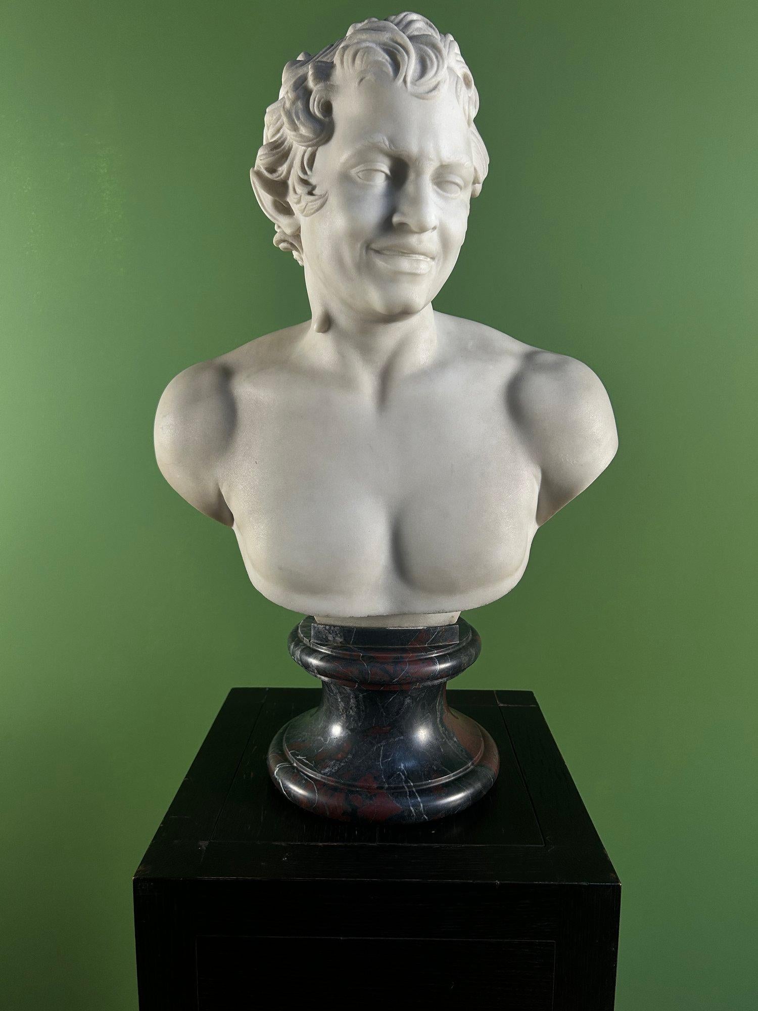 19th Century Italian Carrara Marble Bust of the Albani Faun For Sale 6
