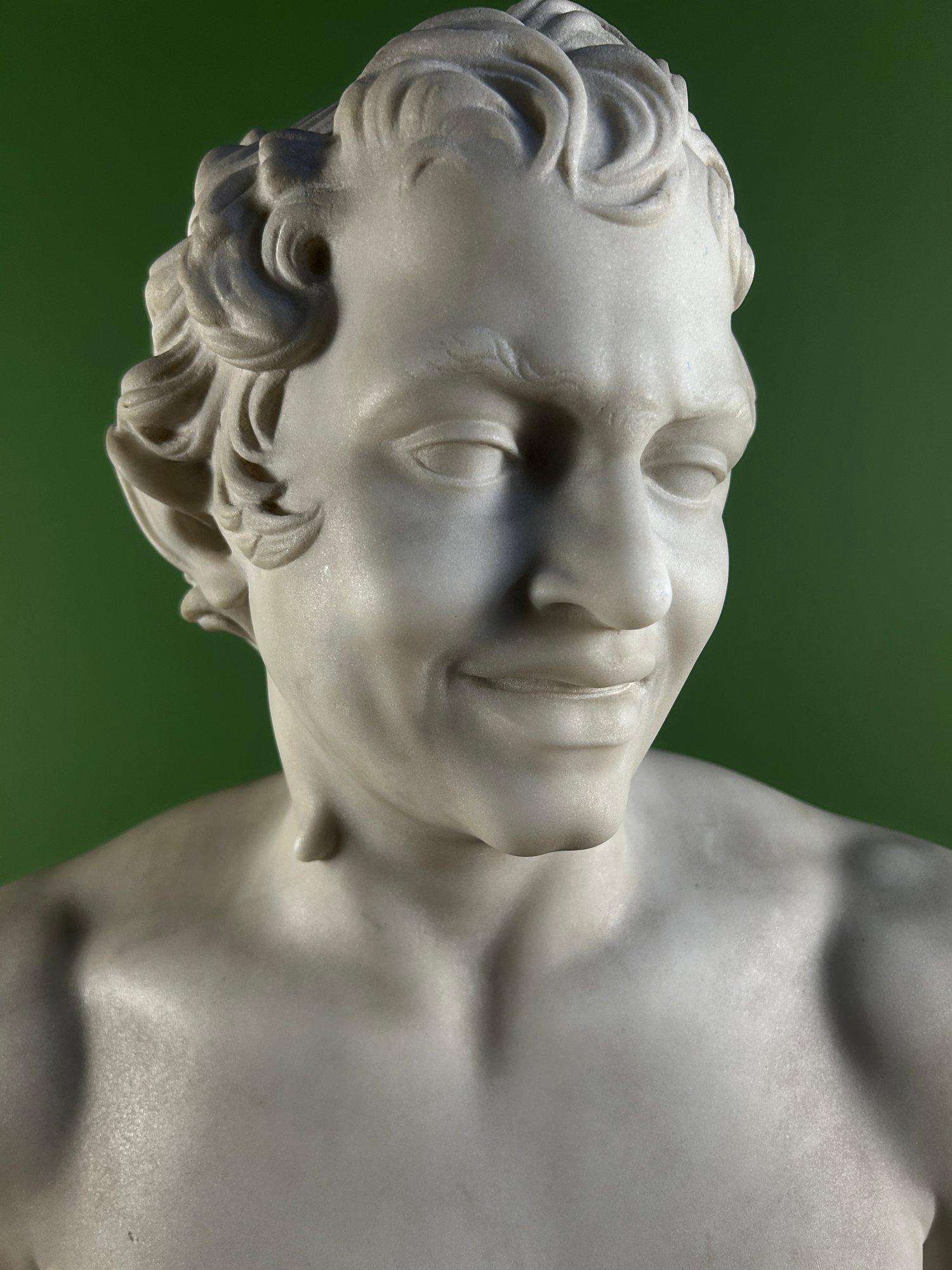 19th Century Italian Carrara Marble Bust of the Albani Faun For Sale 7