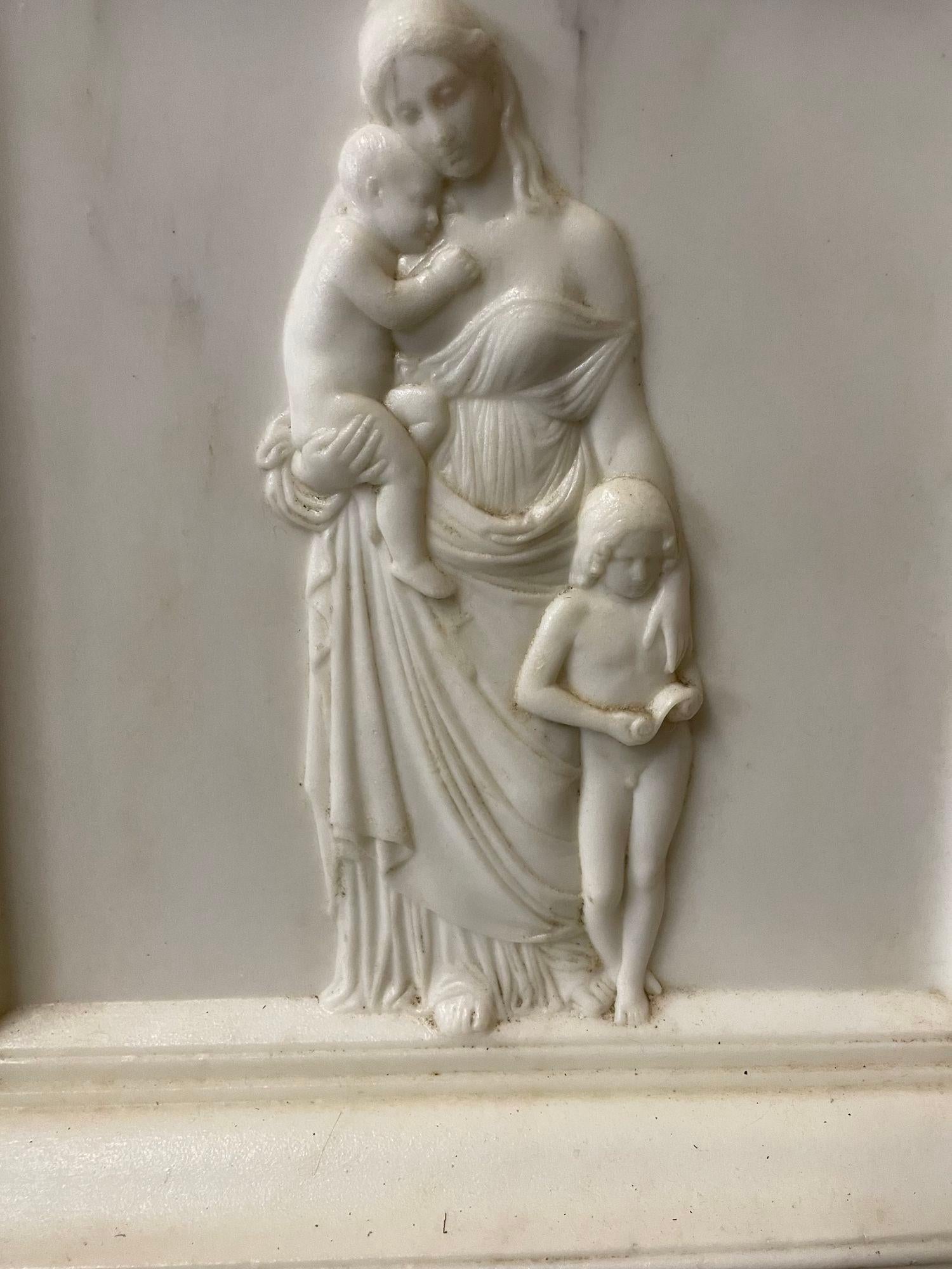 19th Century Italian Carrara Marble Pedestal, Neoclassical Carvings, Figural For Sale 6