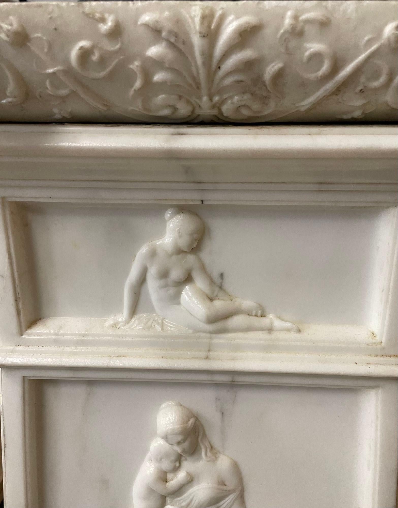 19th Century Italian Carrara Marble Pedestal, Neoclassical Carvings, Figural For Sale 7