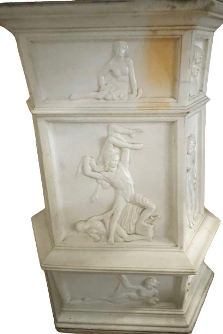 Louis XVI 19th Century Italian Carrara Marble Pedestal, Neoclassical Carvings, Figural For Sale