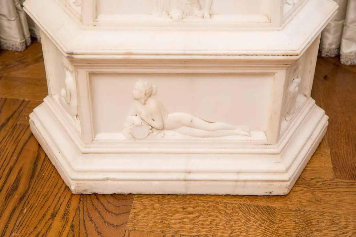 19th Century Italian Carrara Marble Pedestal, Neoclassical Carvings, Figural For Sale 2