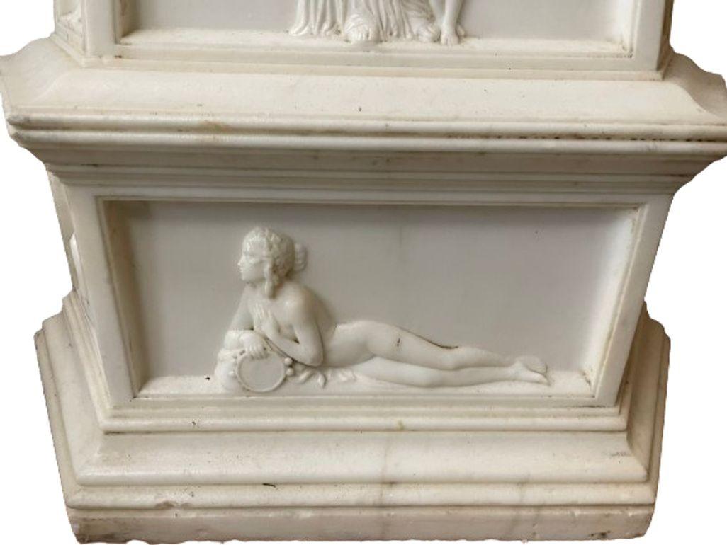 19th Century Italian Carrara Marble Pedestal, Neoclassical Carvings, Figural For Sale 3