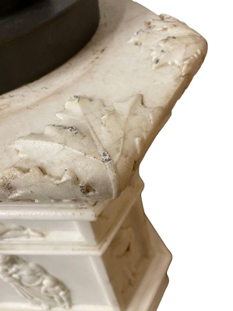 19th Century Italian Carrara Marble Pedestal, Neoclassical Carvings, Figural For Sale 4