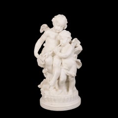 19th Century, Italian Carrara Marble Sculpture of Two Putti Cupid & Erato