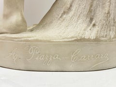 Italian Carrara White Marble Statue of Boy Playing Mandolin by Antonio Piazza