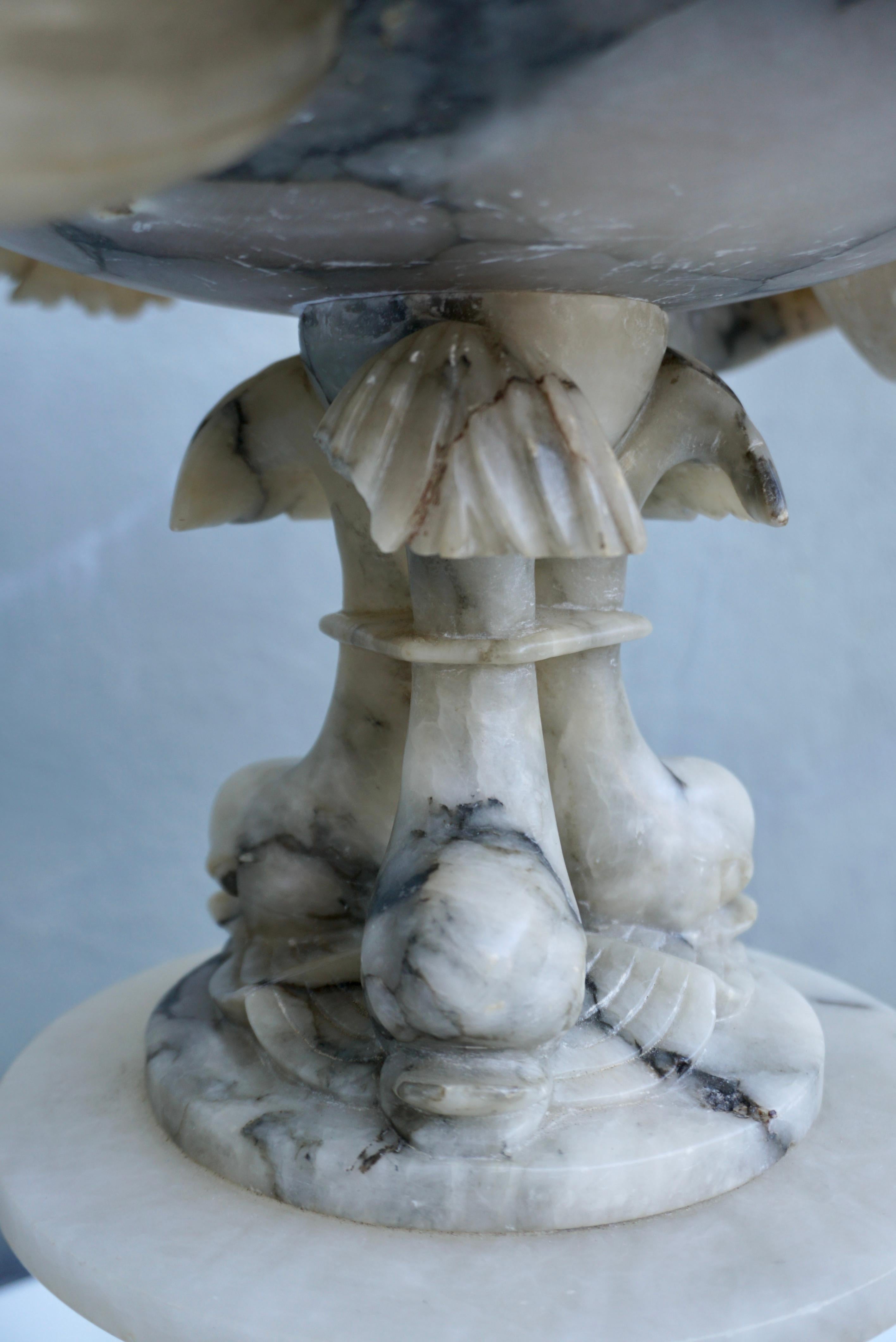 19th Century Italian Carved Alabaster Compote Centerpiece with Dolphins For Sale 7