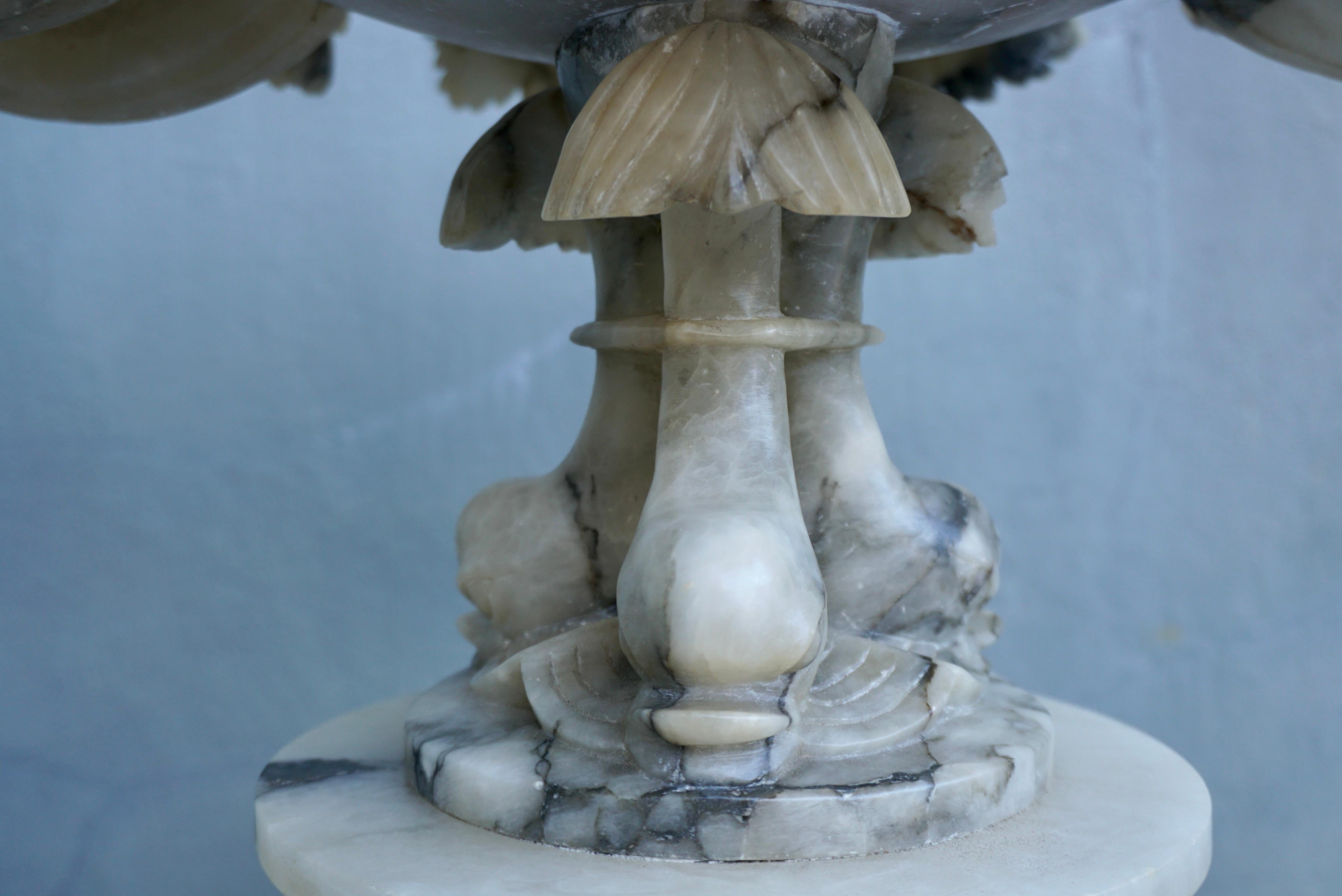 19th Century Italian Carved Alabaster Compote Centerpiece with Dolphins For Sale 11