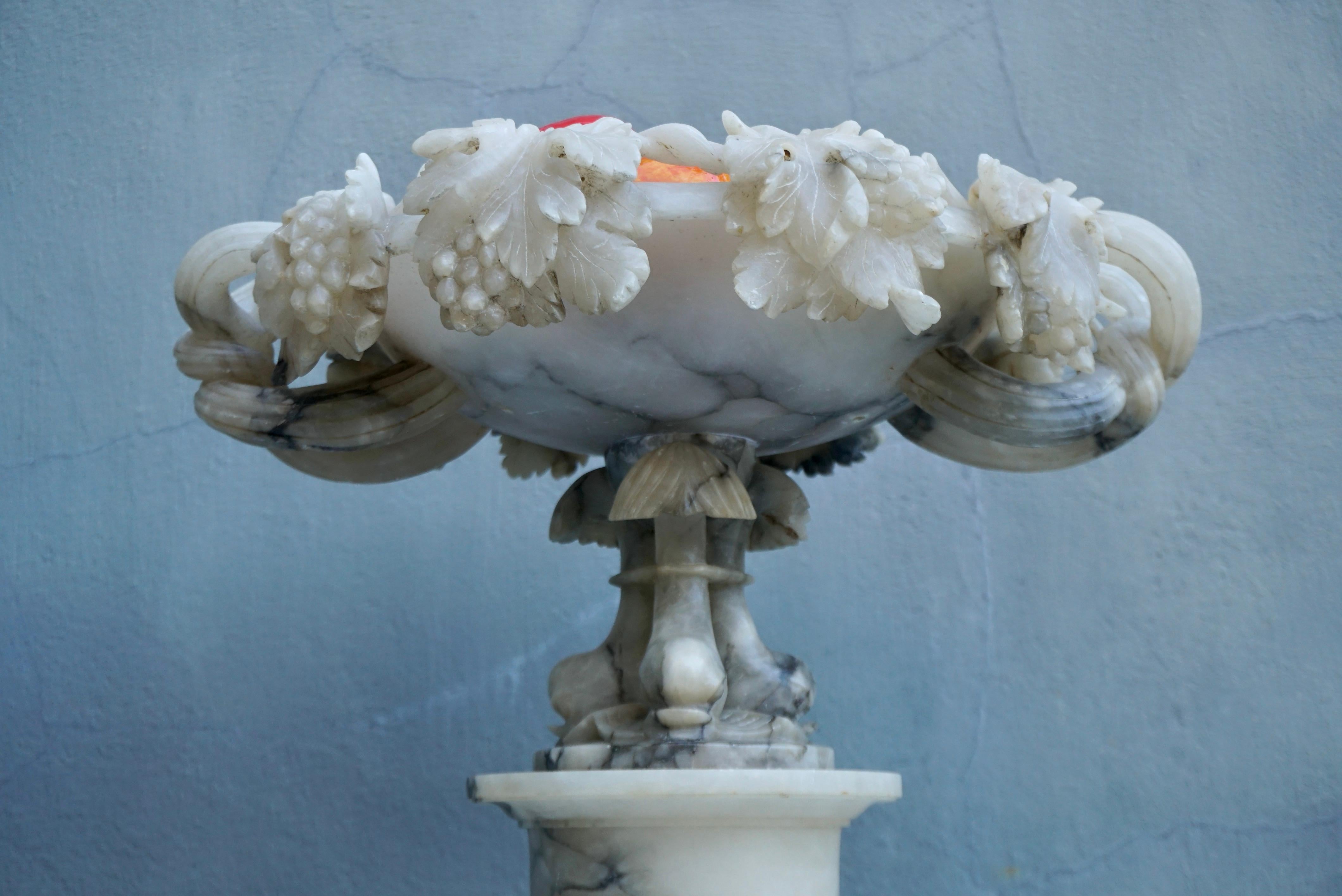 19th Century Italian Carved Alabaster Compote Centerpiece with Dolphins For Sale 3