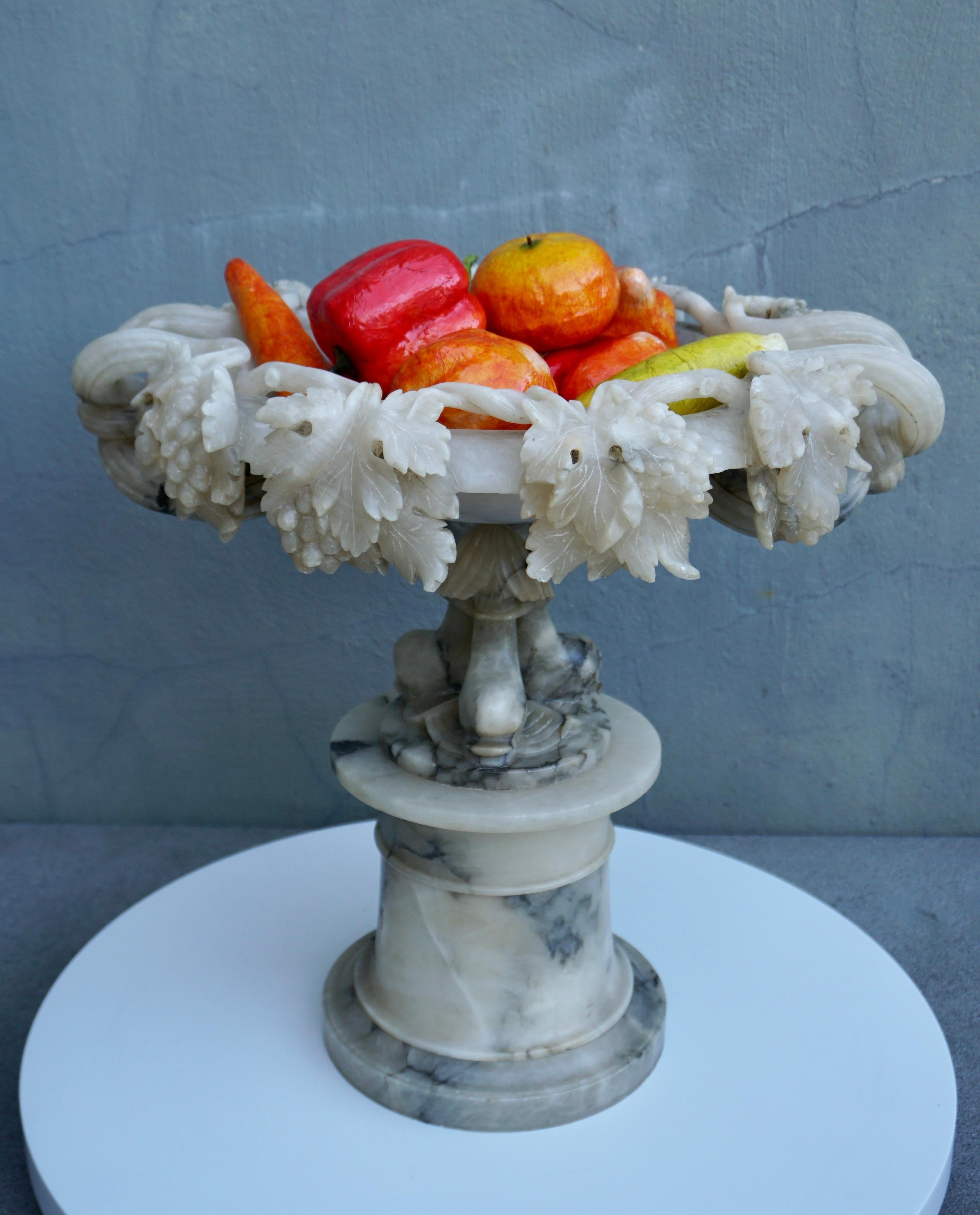 19th Century Italian Carved Alabaster Compote Centerpiece with Dolphins For Sale 5