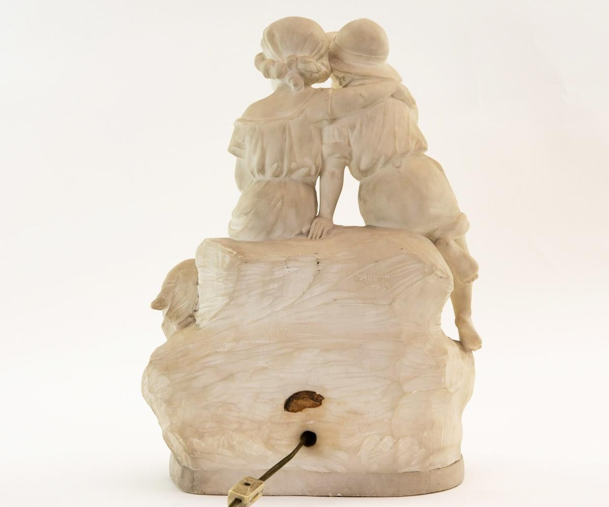 Country 19th Century Italian Carved Alabaster Figure of Boy and Girl For Sale