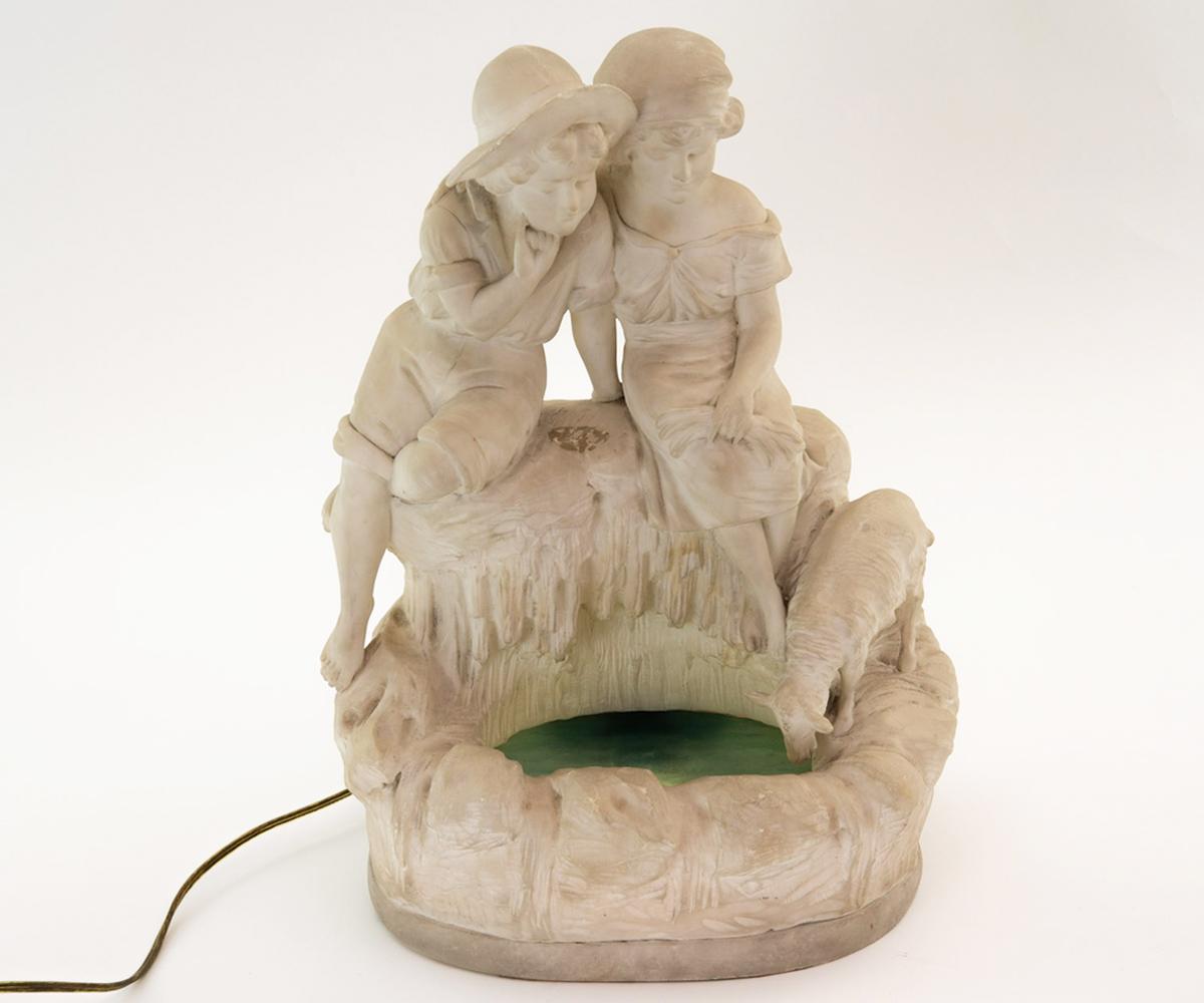 European 19th Century Italian Carved Alabaster Figure of Boy and Girl For Sale