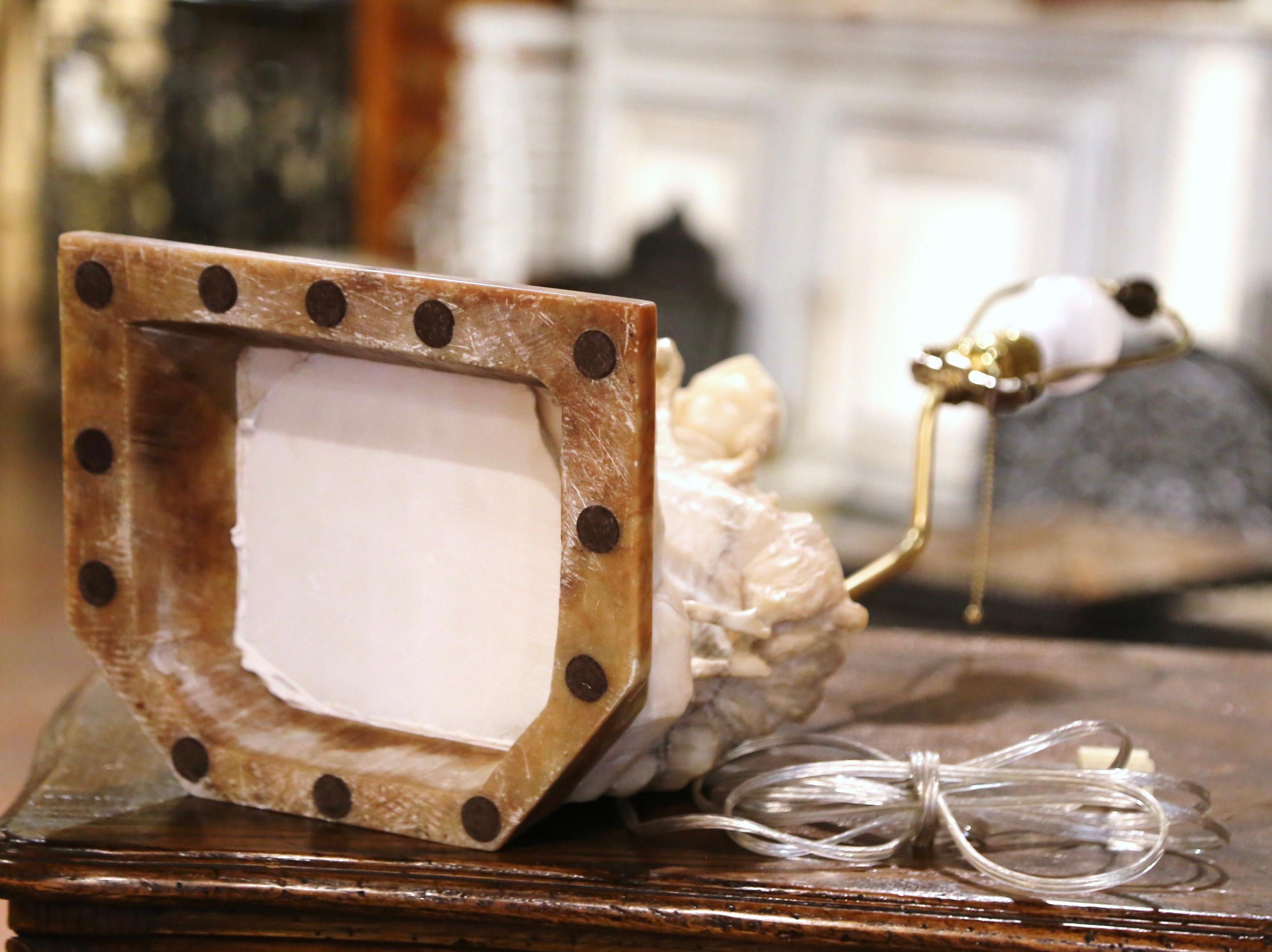 19th-Century Italian Carved Alabaster Lamp on Marble Base Signed R. Colivicchi 7