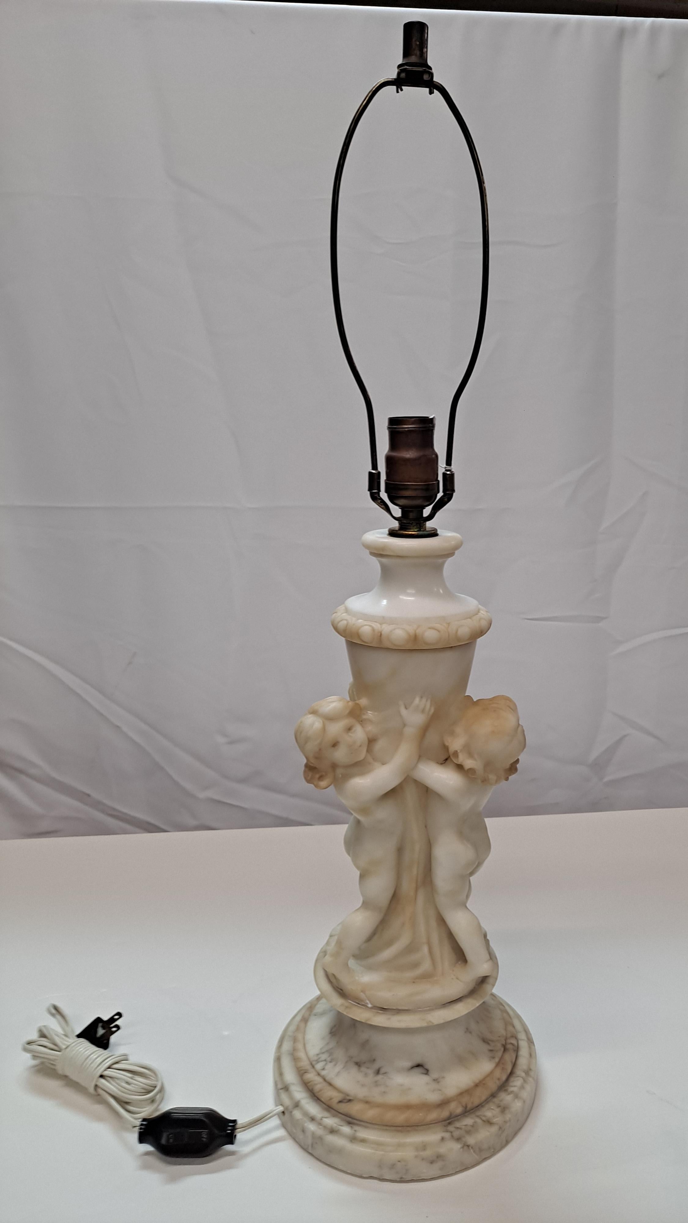 19th century Italian Carved Alabaster Sculpture Lamp with Marble Base 

8
