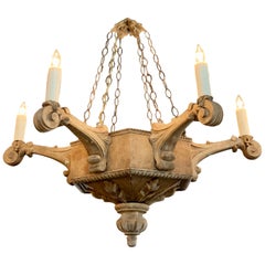Antique 19th Century Italian Carved and Bleached 6-Light Chandelier
