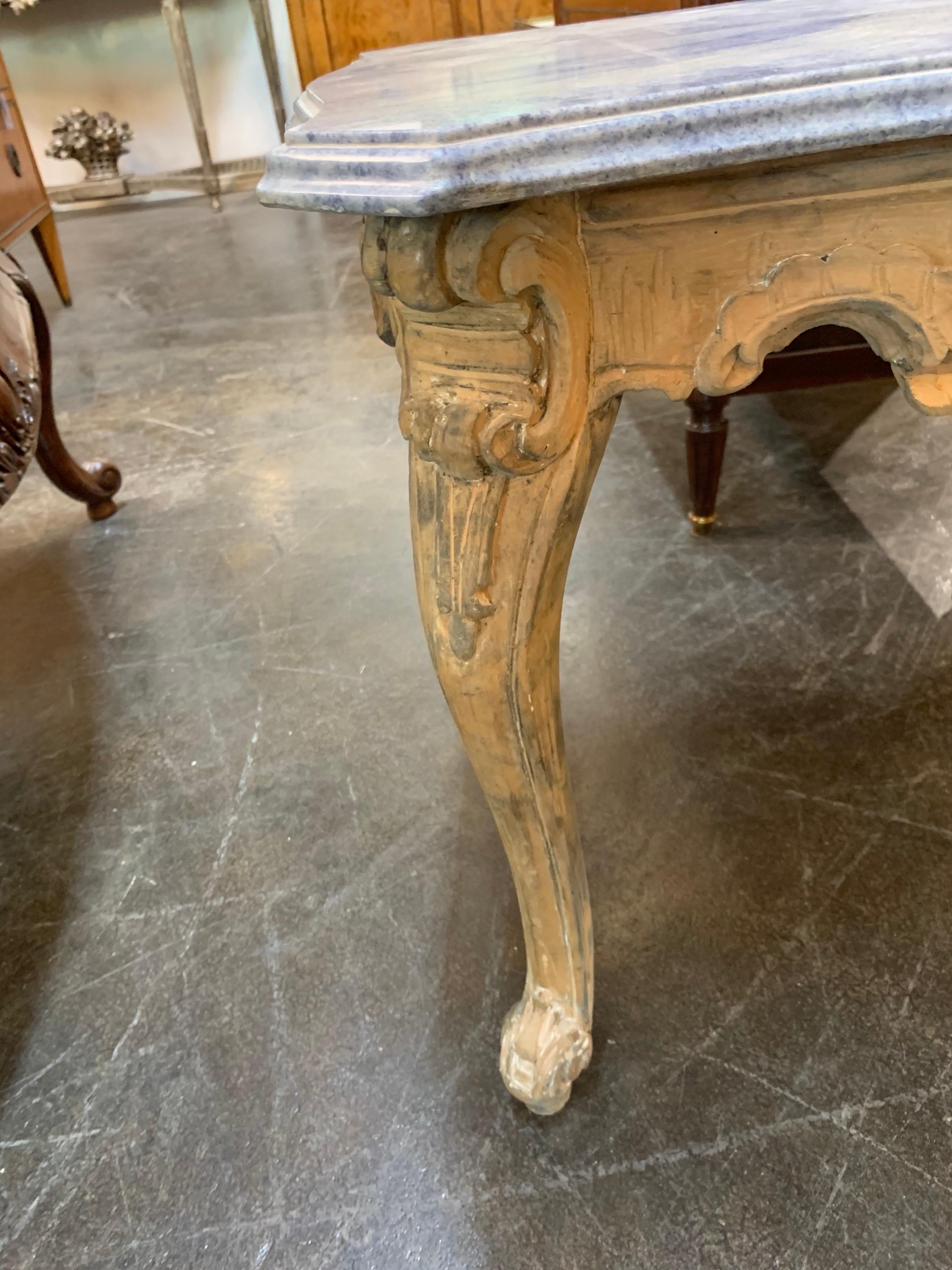 19th Century Italian Carved and Bleached Side Table with Exotic Marble Top 2