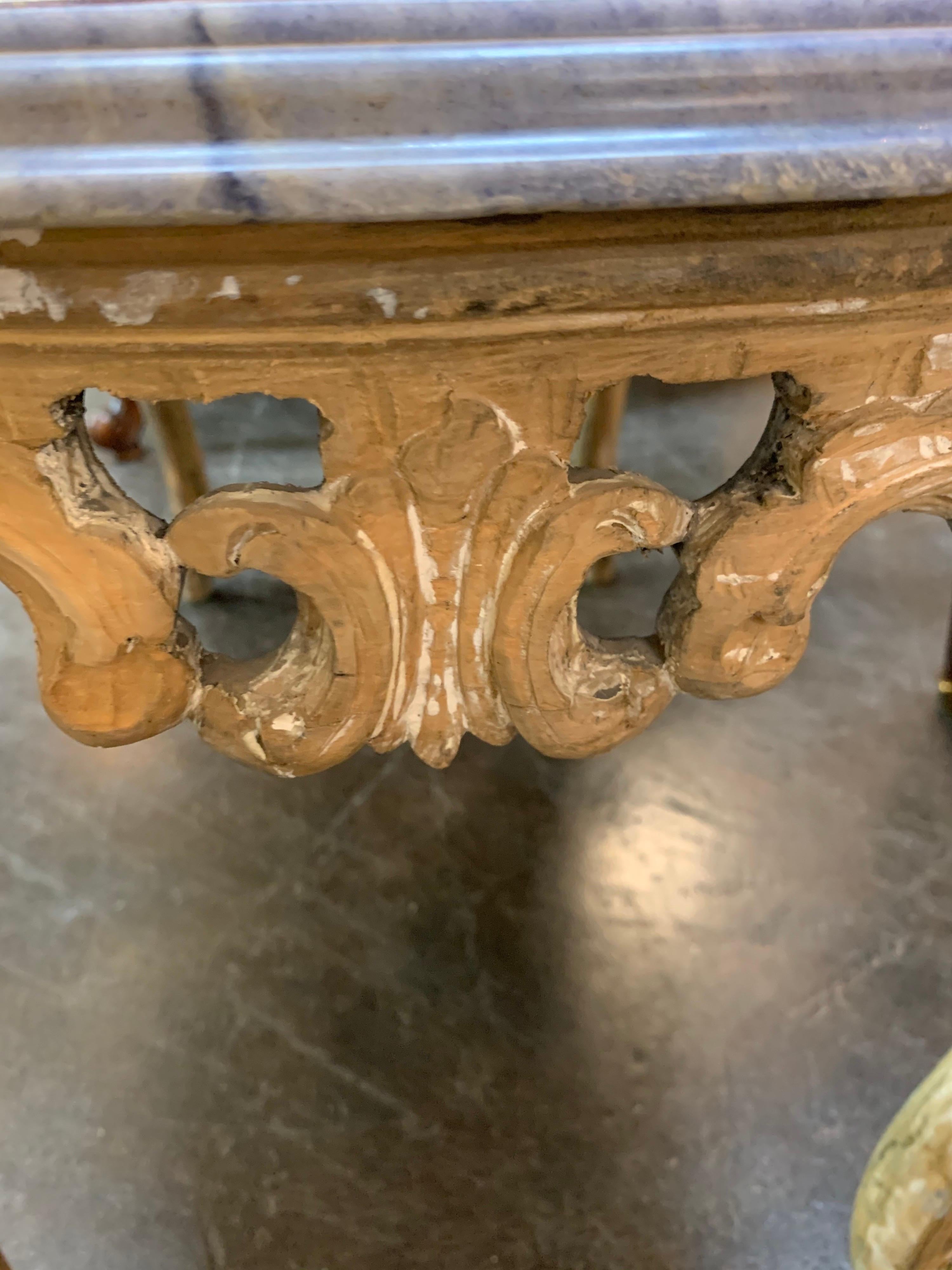 19th Century Italian Carved and Bleached Side Table with Exotic Marble Top 3