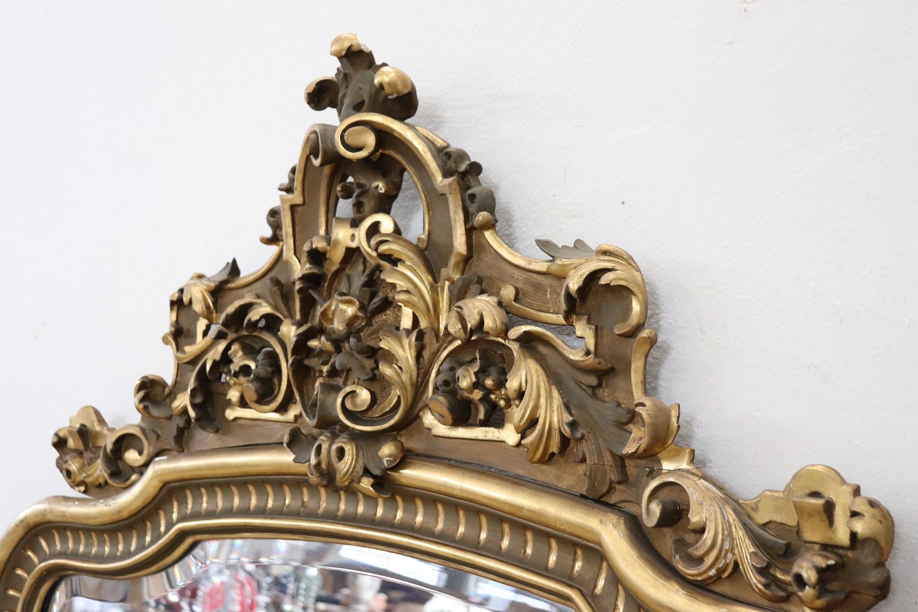 Gilt 19th Century Italian Carved and Gilded Wood Large Wall Mirror